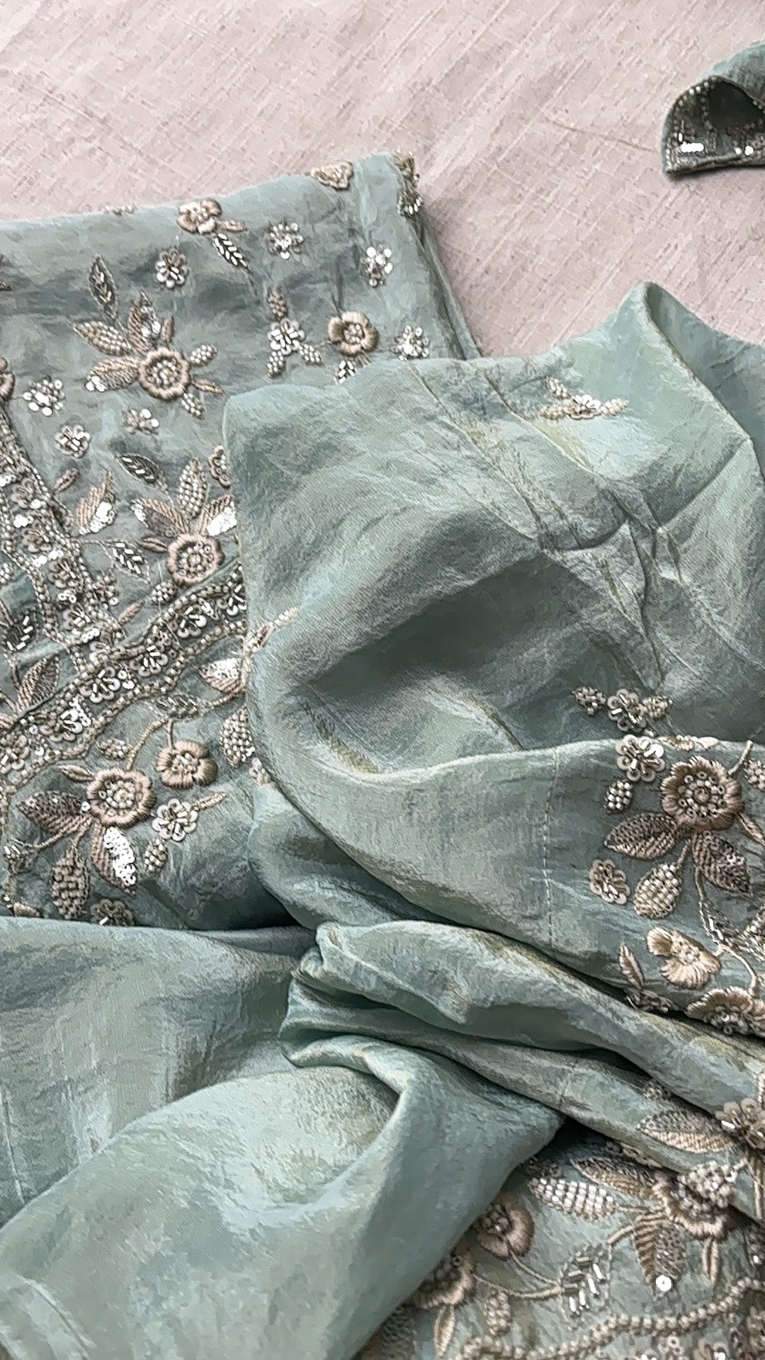 Blue Tissue embroidered salwar unstitched suits