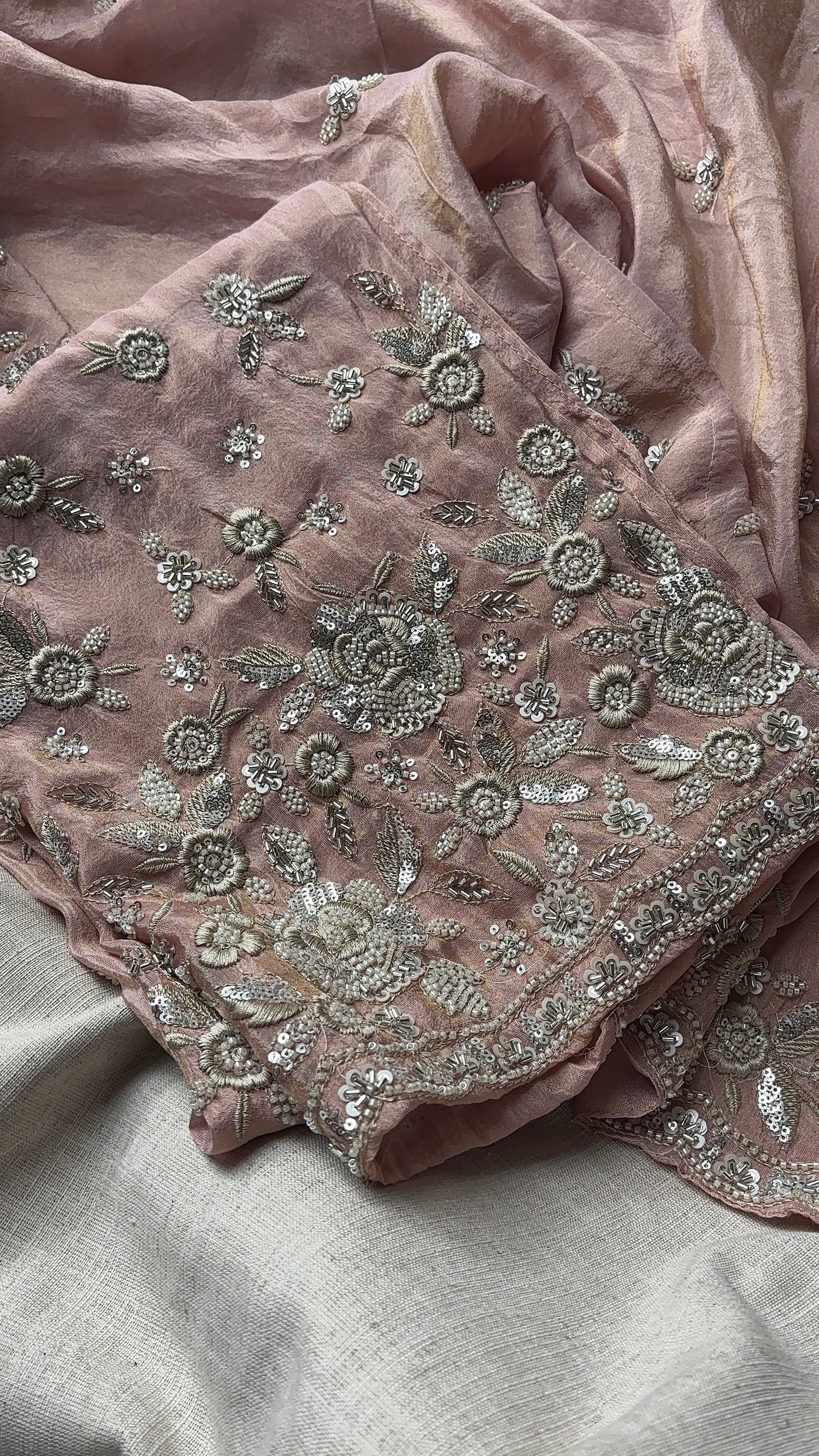 Peach Tissue embroidered salwar unstitched suits