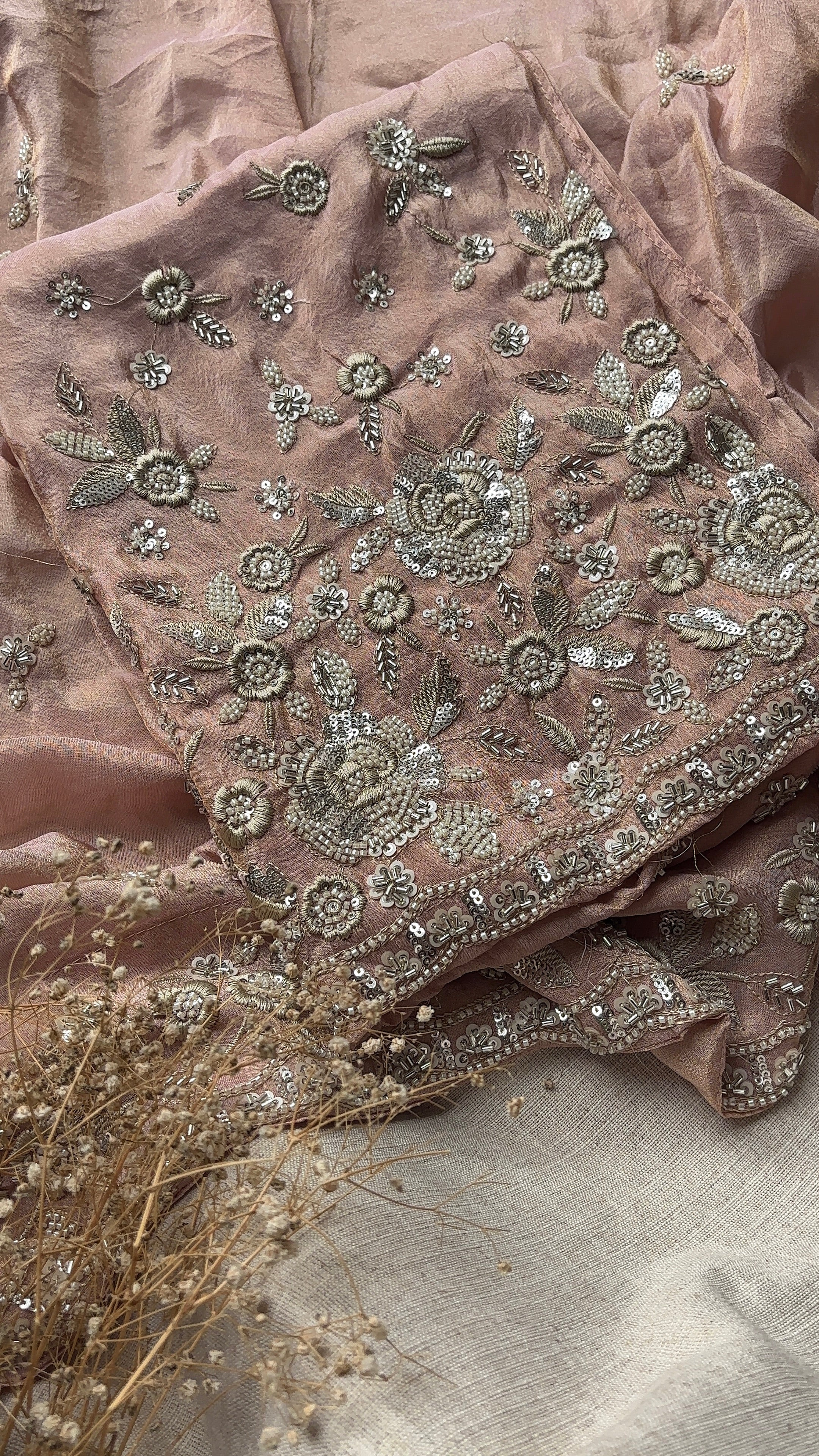 Peach Tissue embroidered salwar unstitched suits