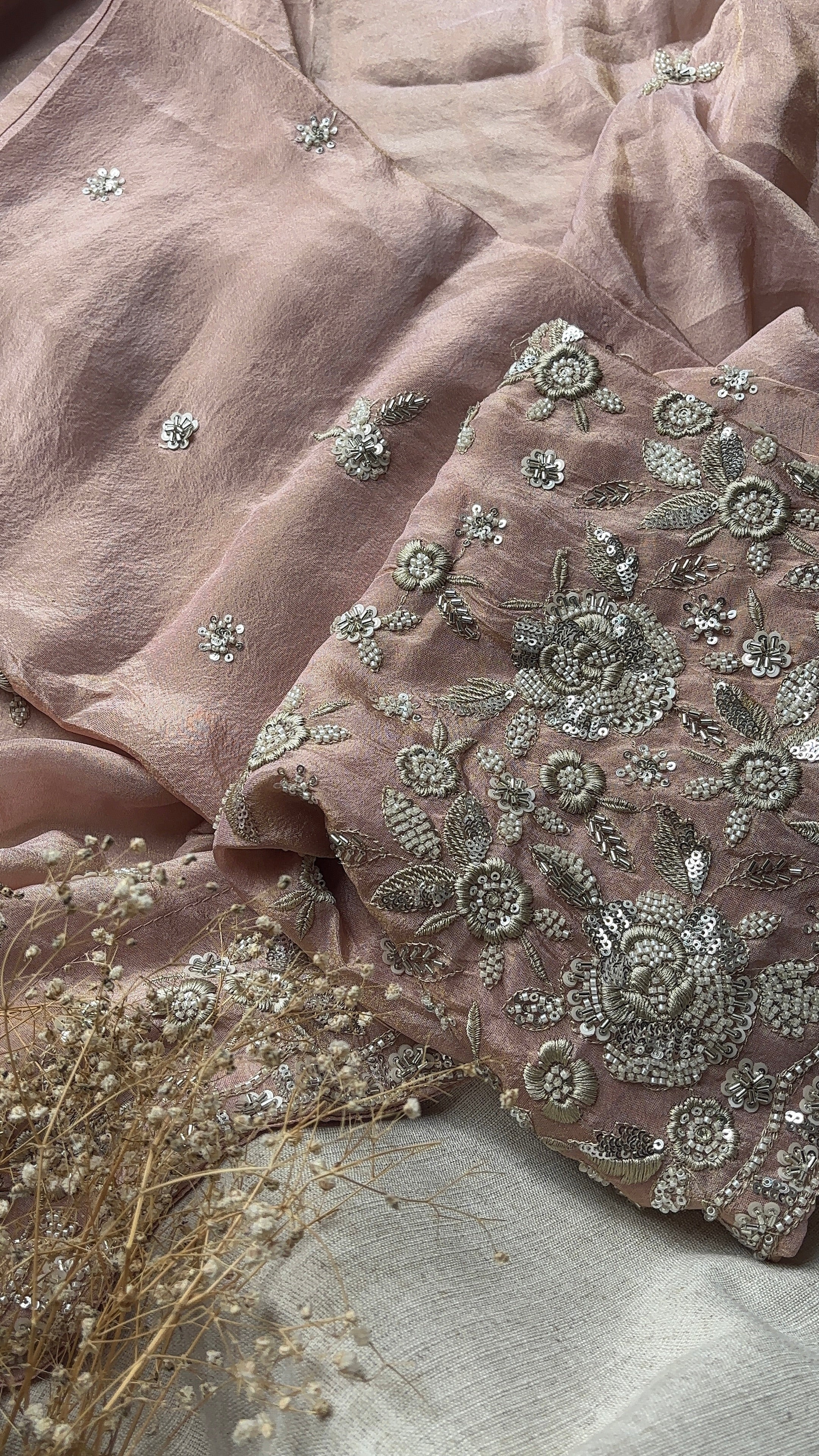 Peach Tissue embroidered salwar unstitched suits