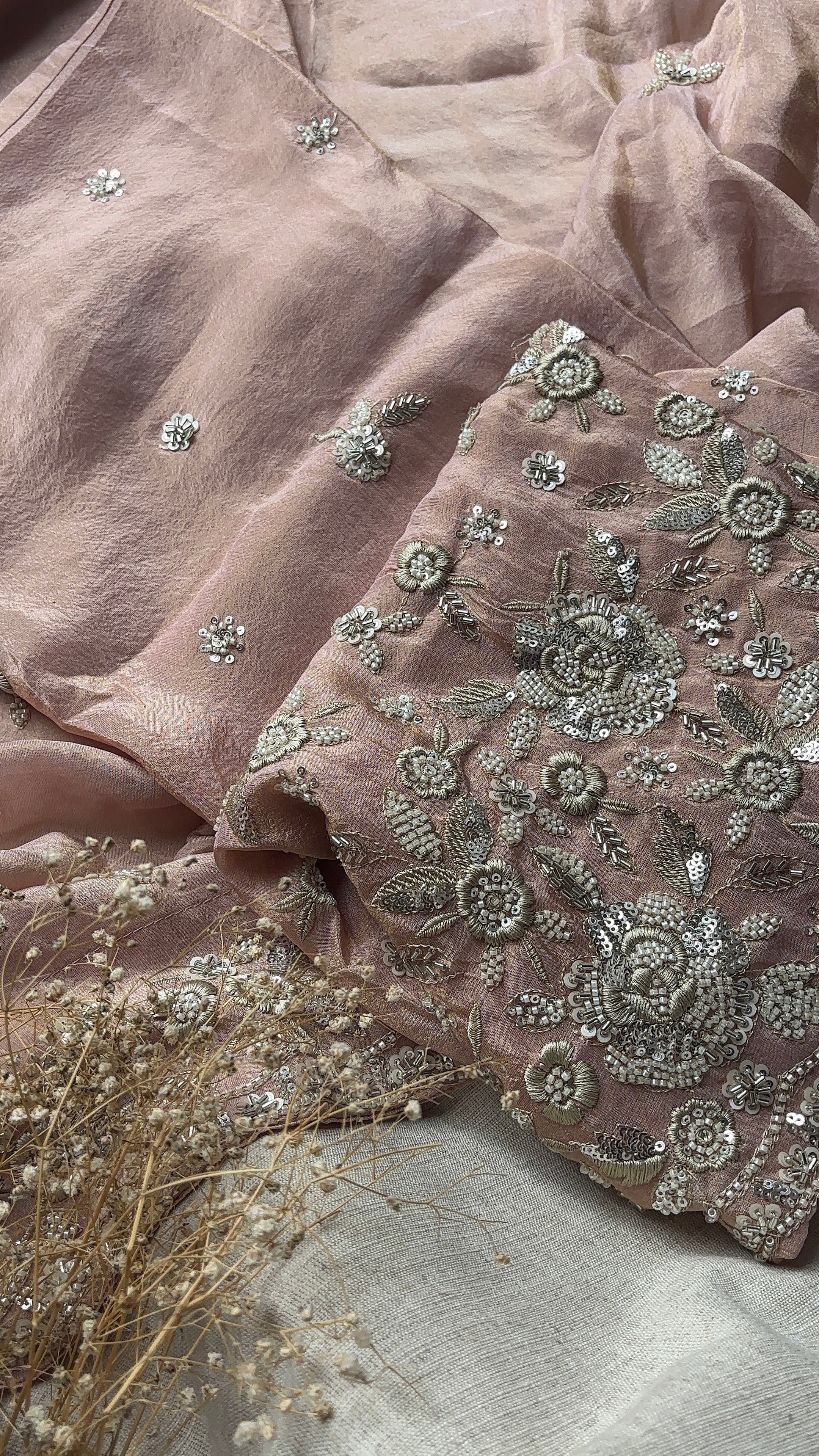 Peach Tissue embroidered salwar unstitched suits