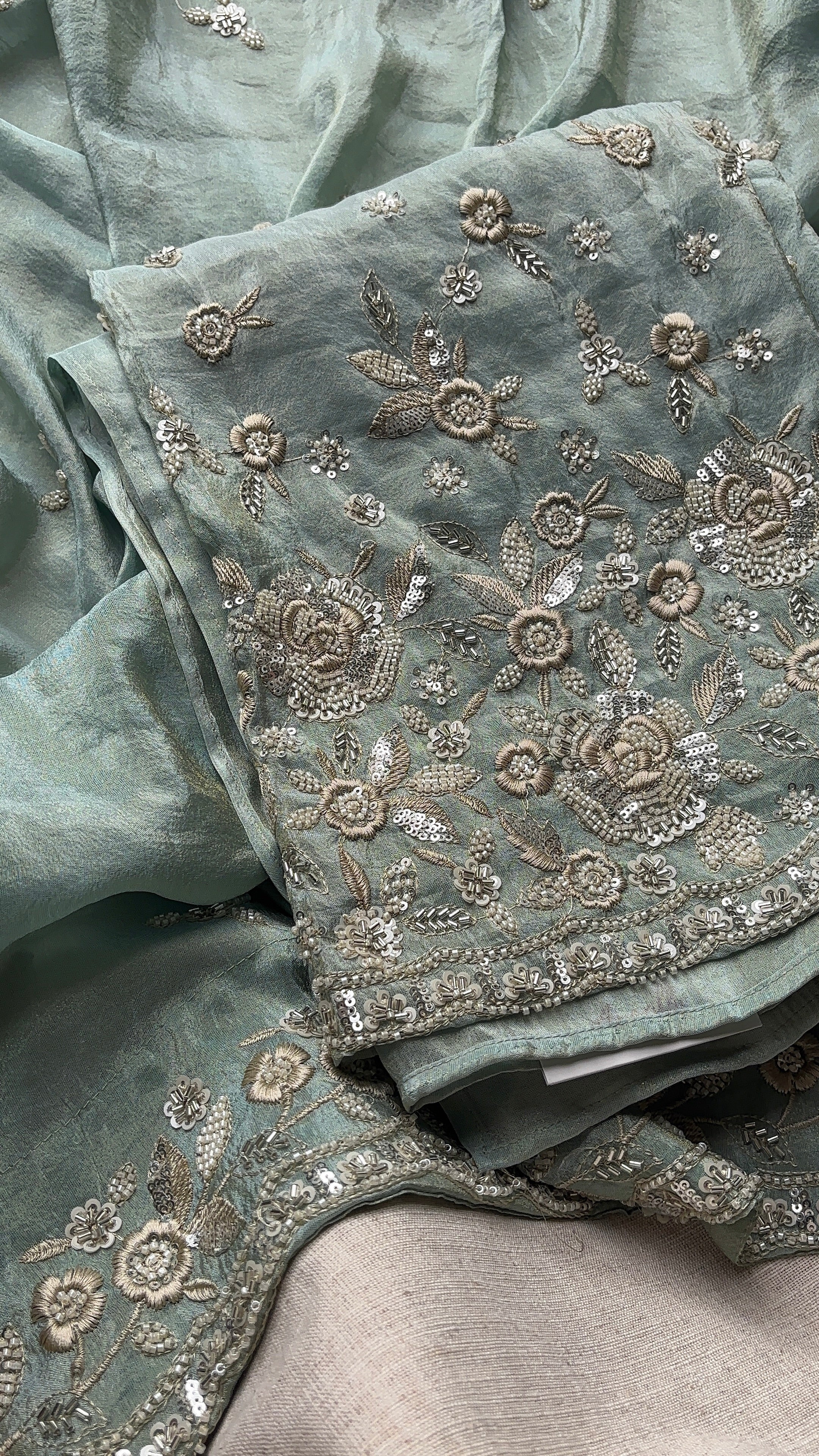 Blue Tissue embroidered salwar unstitched suits