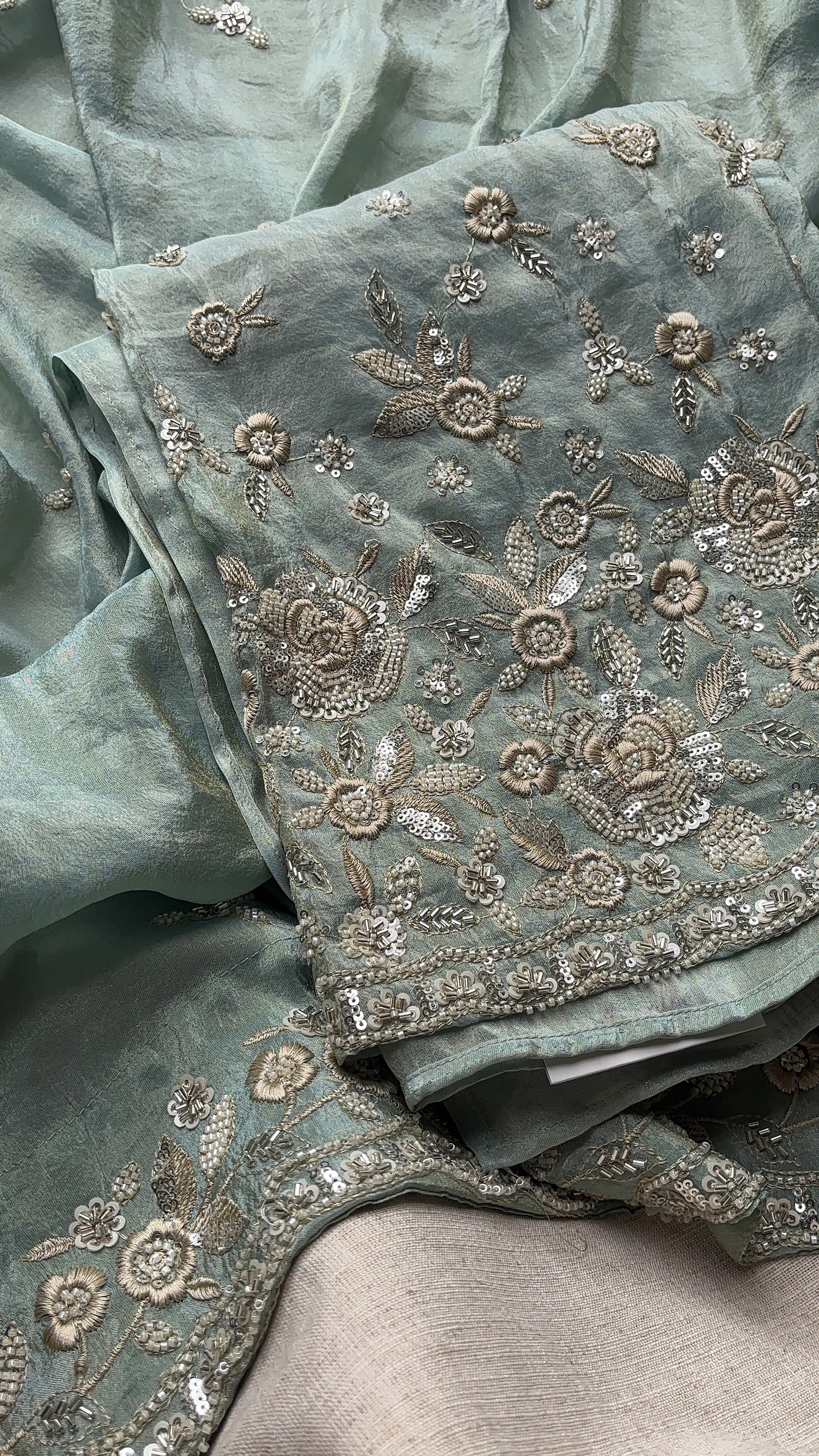 Blue Tissue embroidered salwar unstitched suits