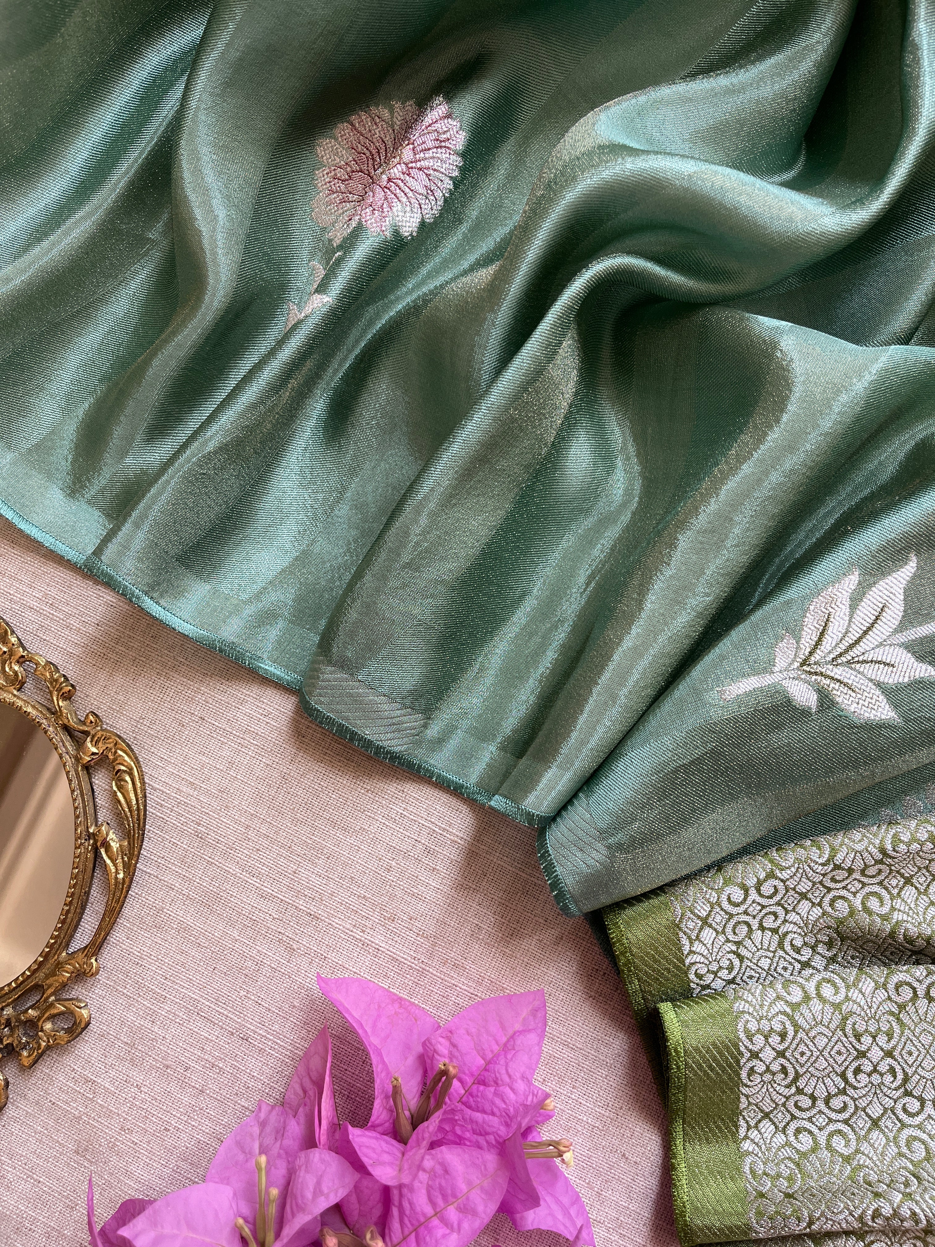 Green Viscose Tissue Saree