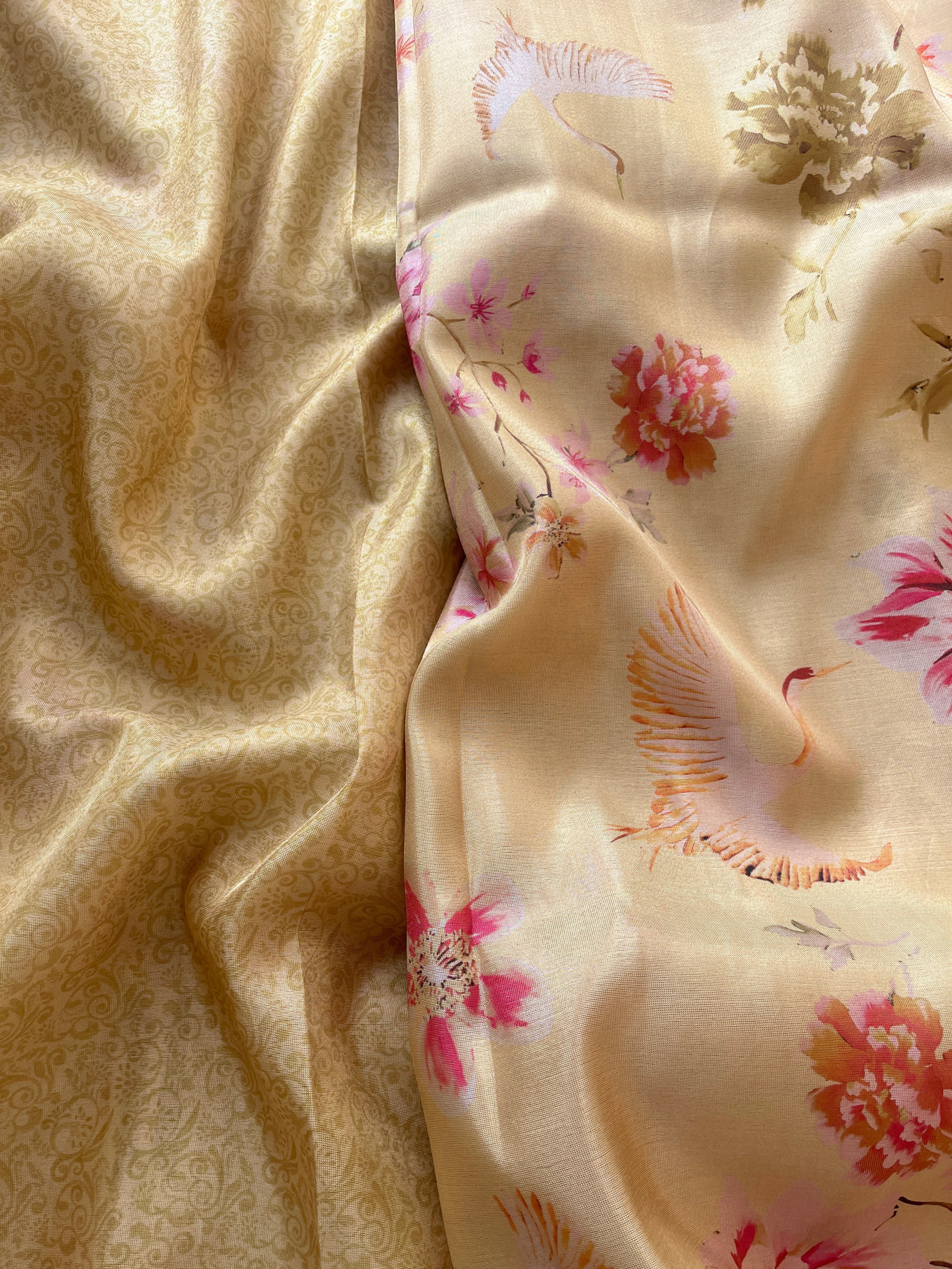 Yellow Tussar floral printed saree