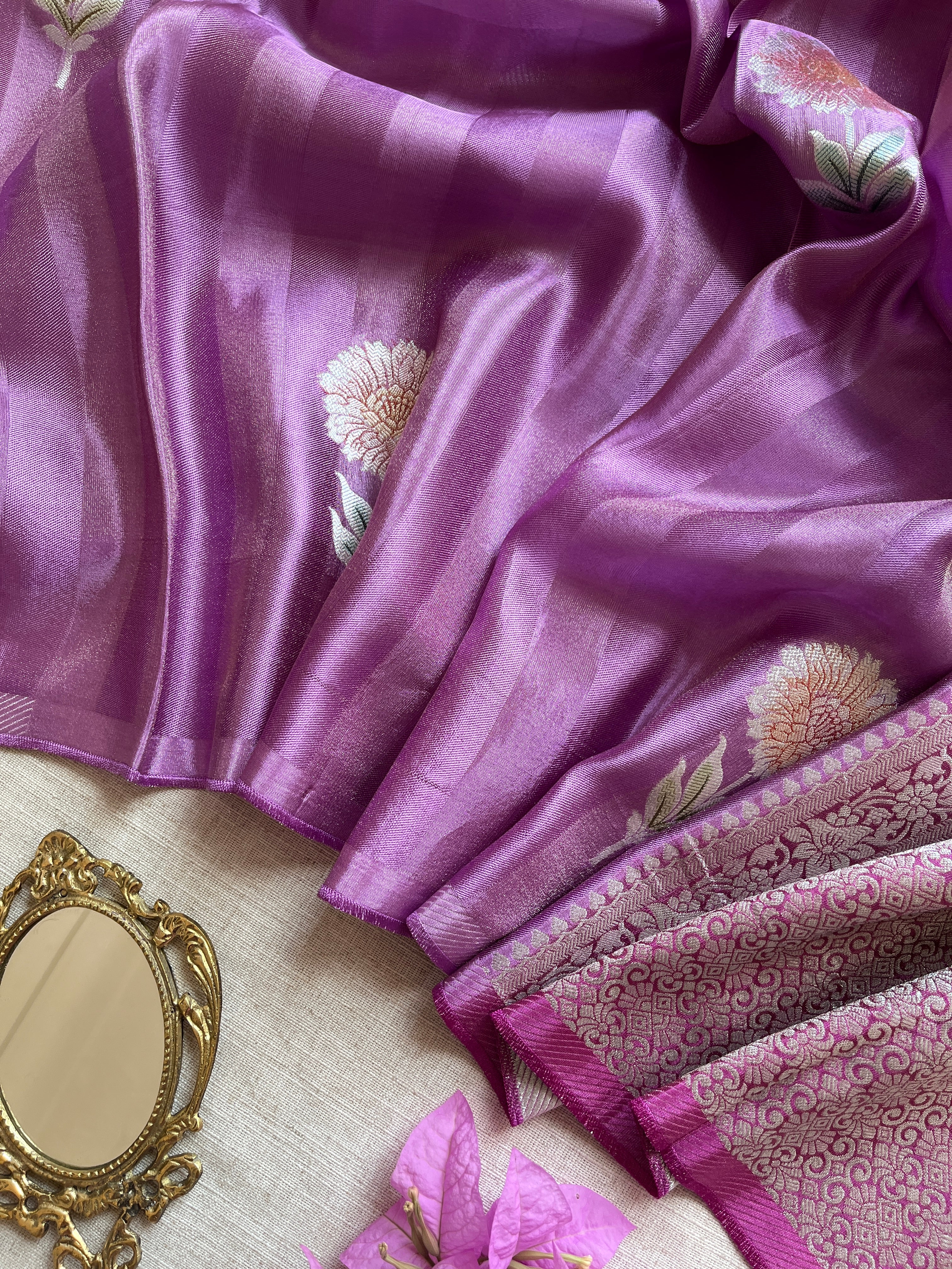 Onion Pink Viscose Tissue Saree