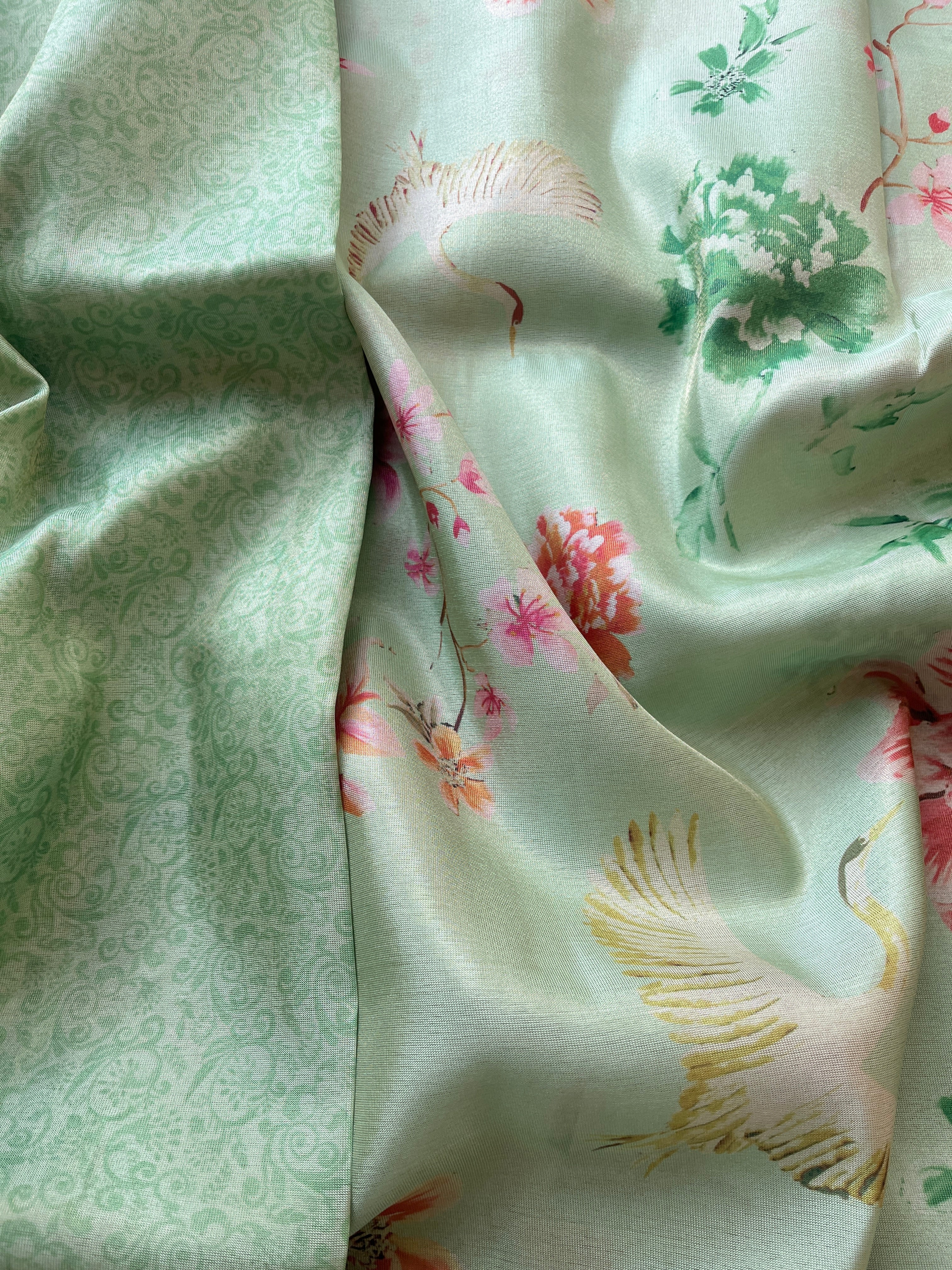 Green Tussar floral printed saree