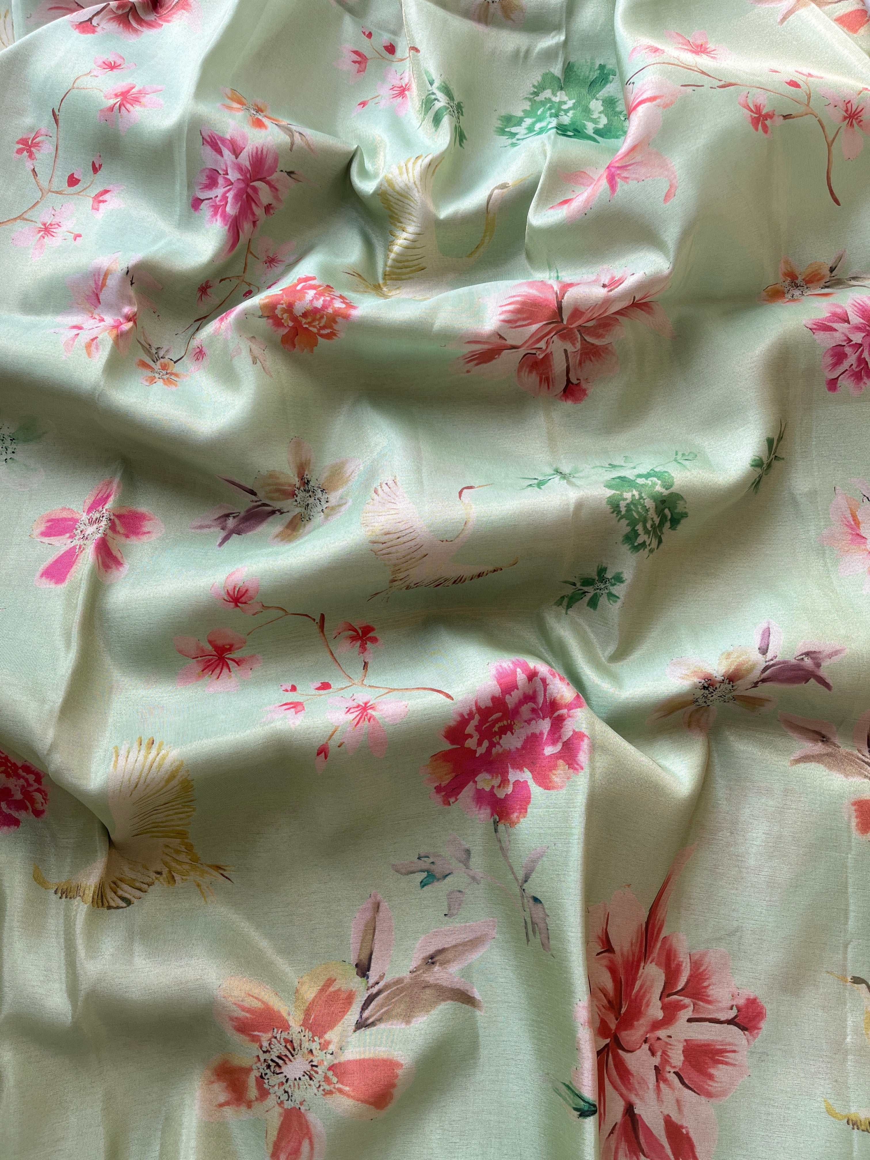 Green Tussar floral printed saree