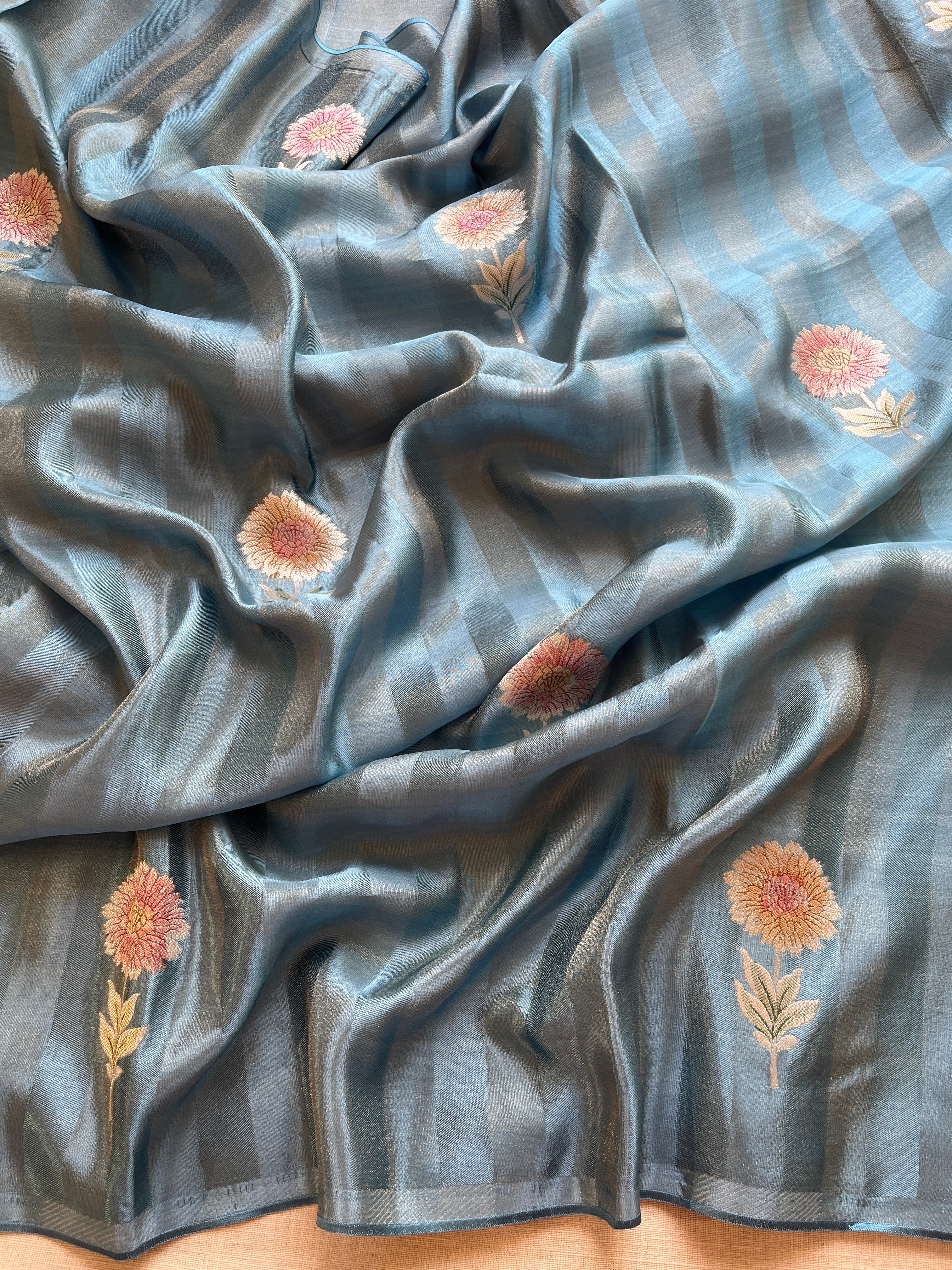Blue Viscose Tissue Saree