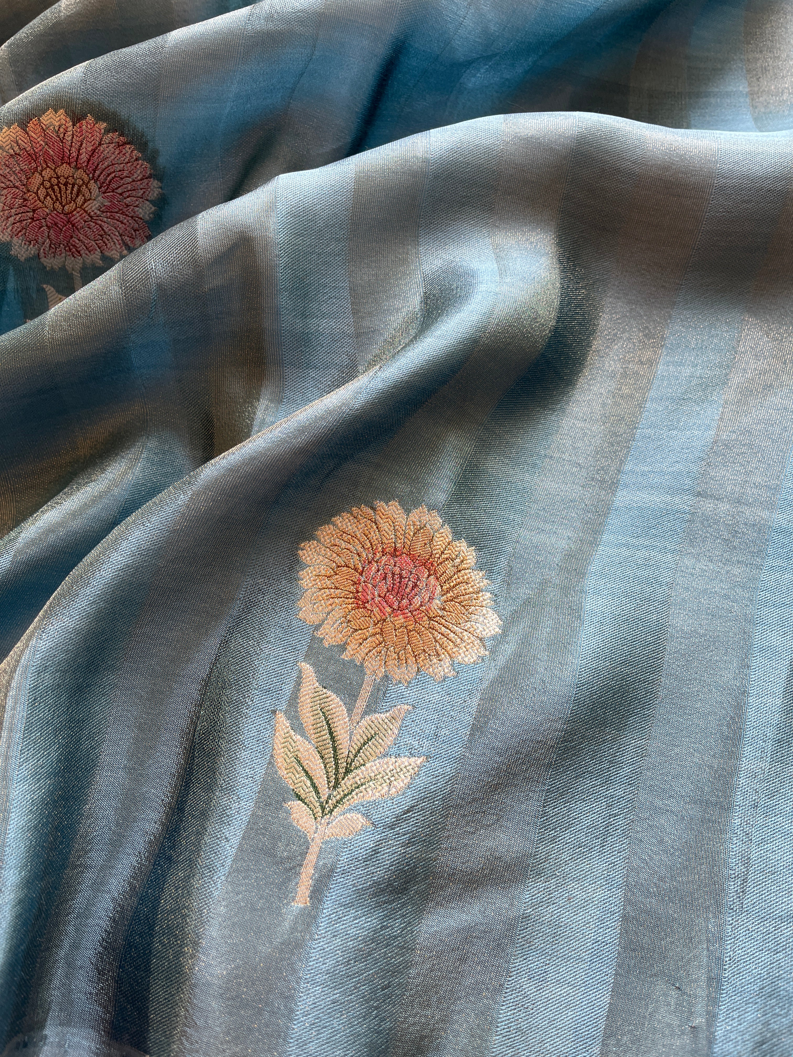 Blue Viscose Tissue Saree