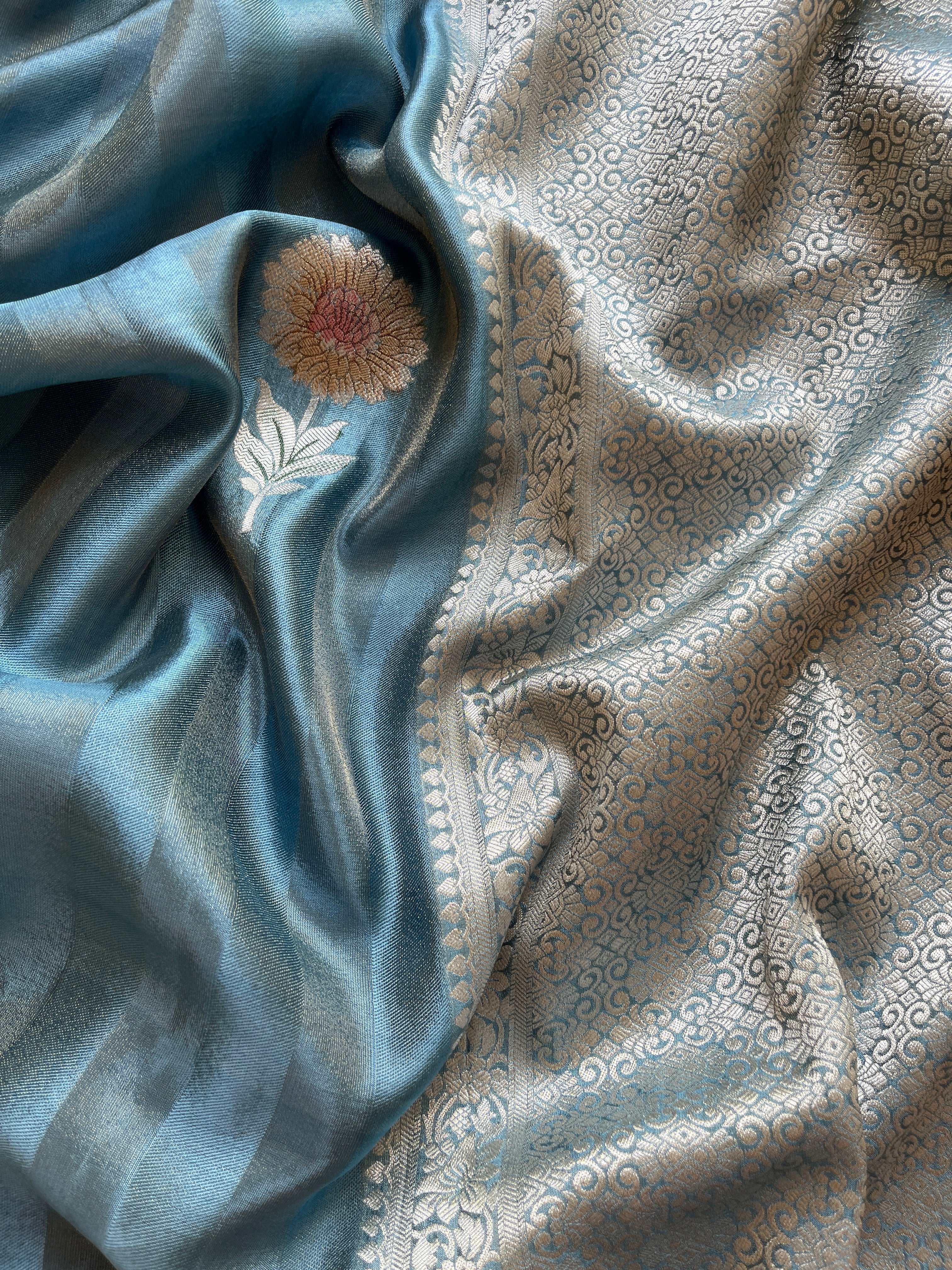 Blue Viscose Tissue Saree