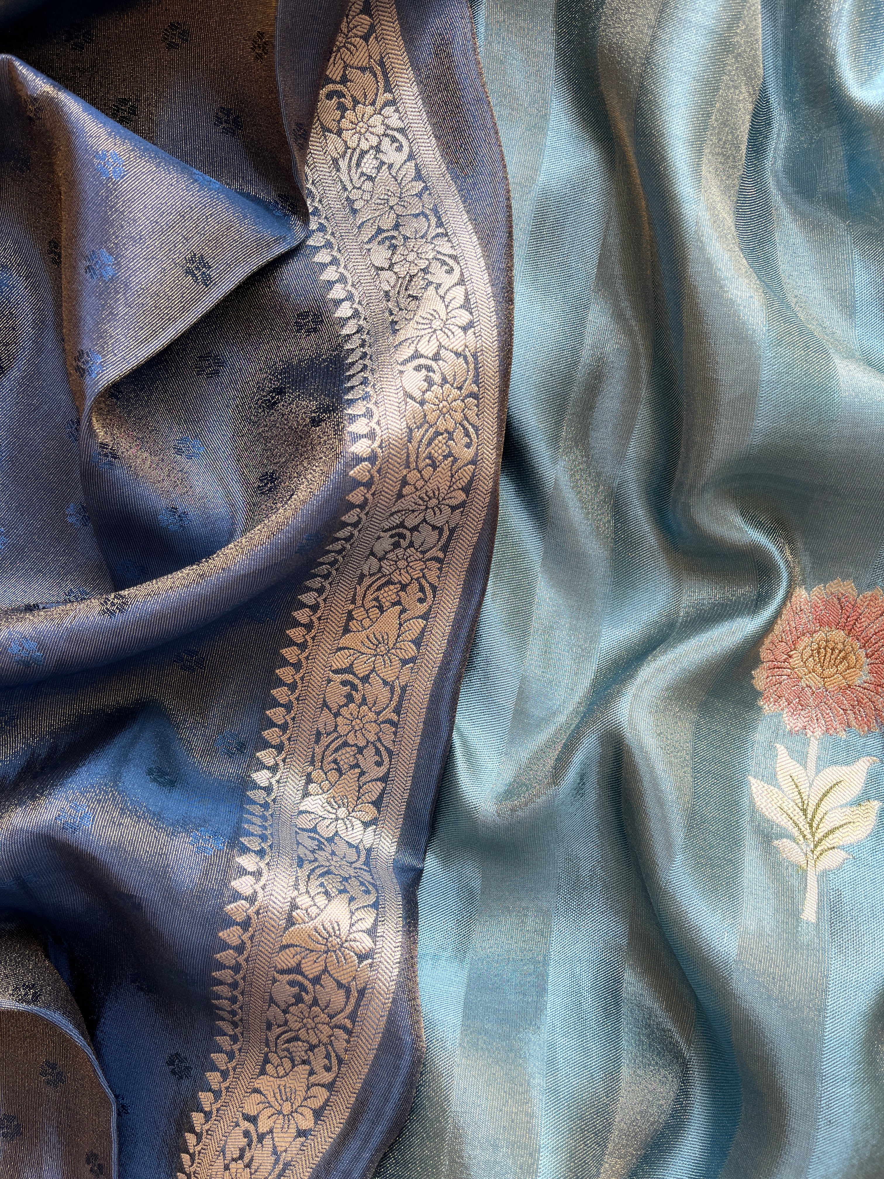 Blue Viscose Tissue Saree