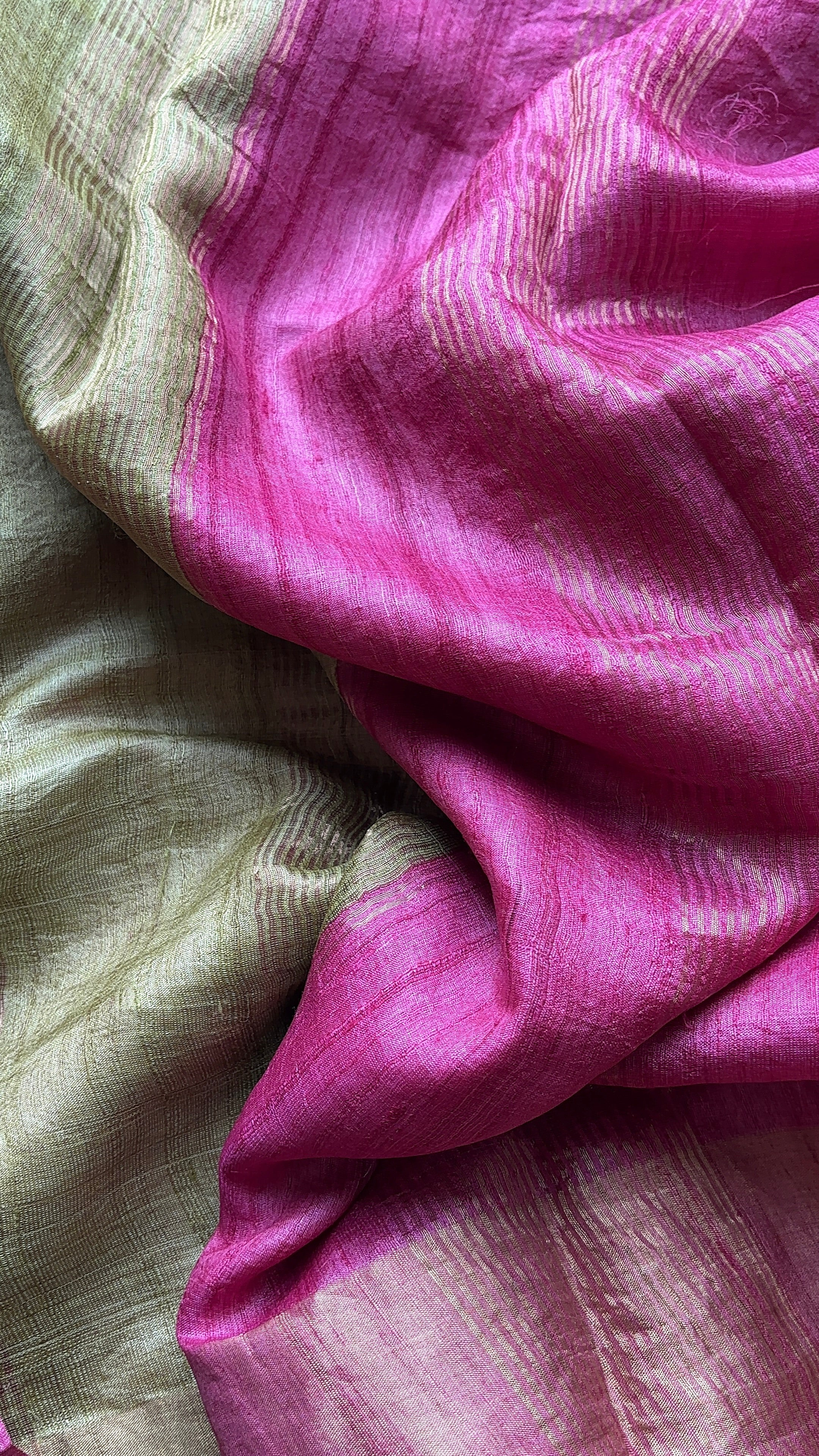 Pastel Green with Pink Border Tussar Saree