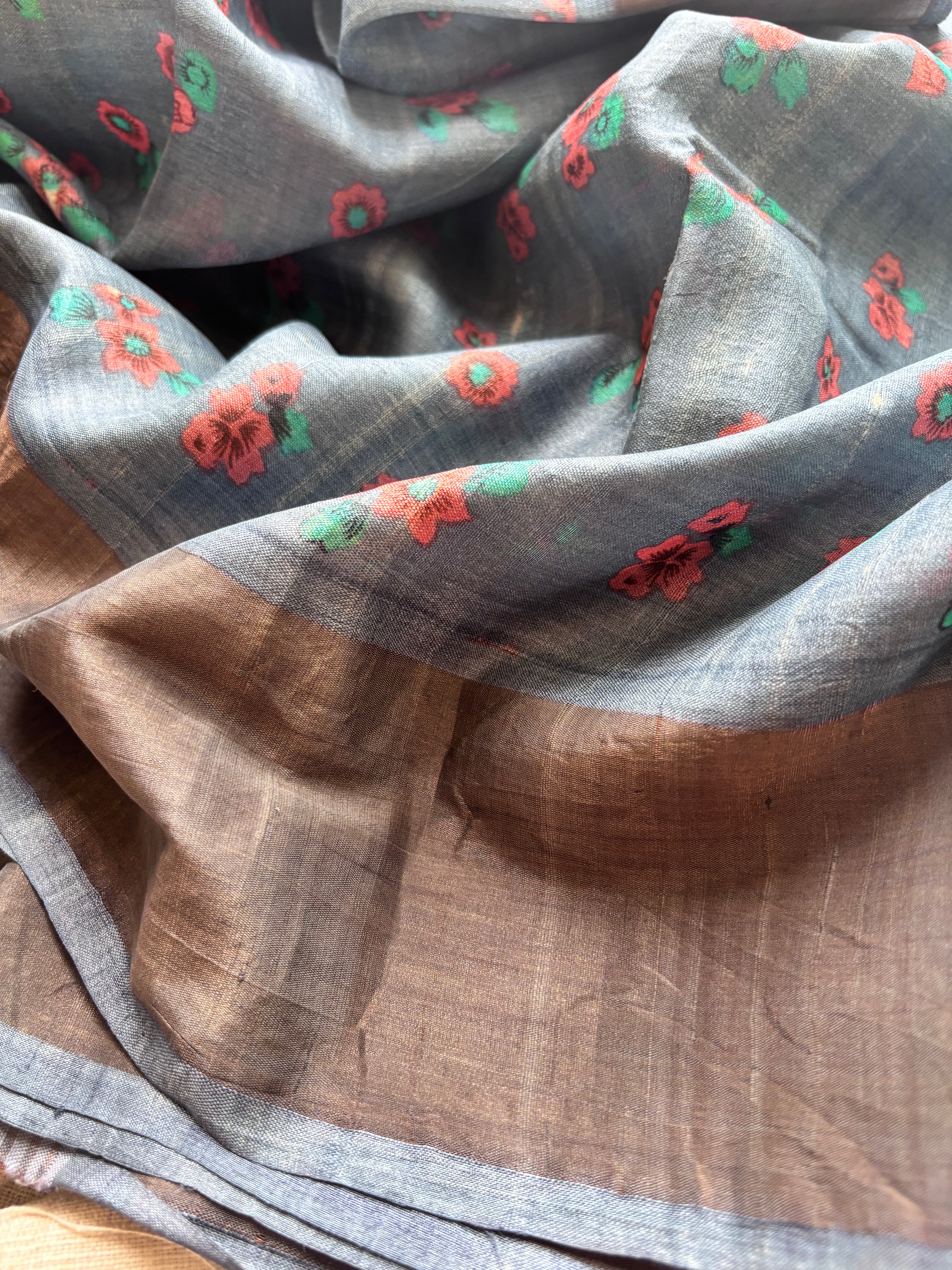 Bluish Grey Tussar Saree