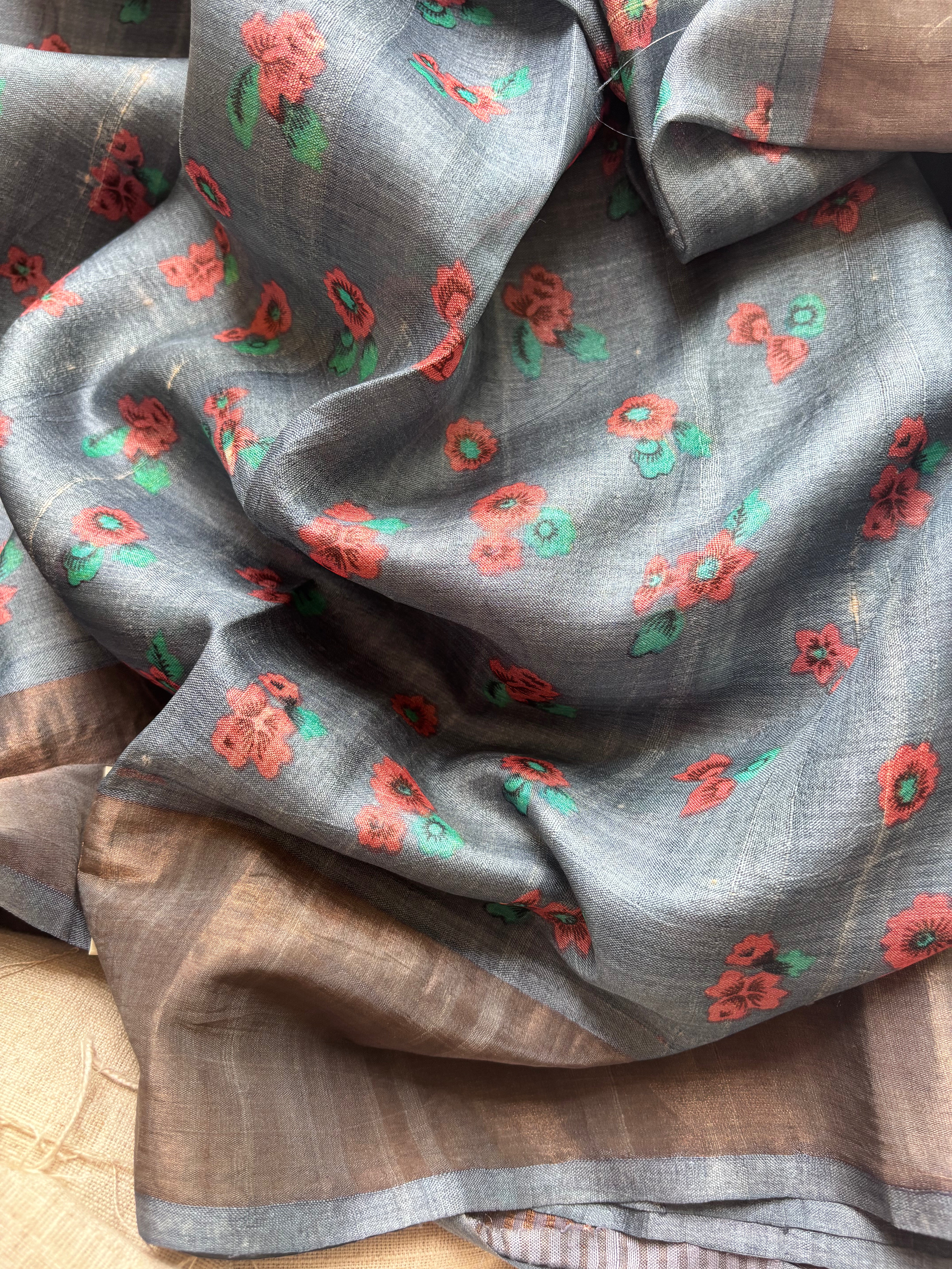 Bluish Grey Tussar Saree
