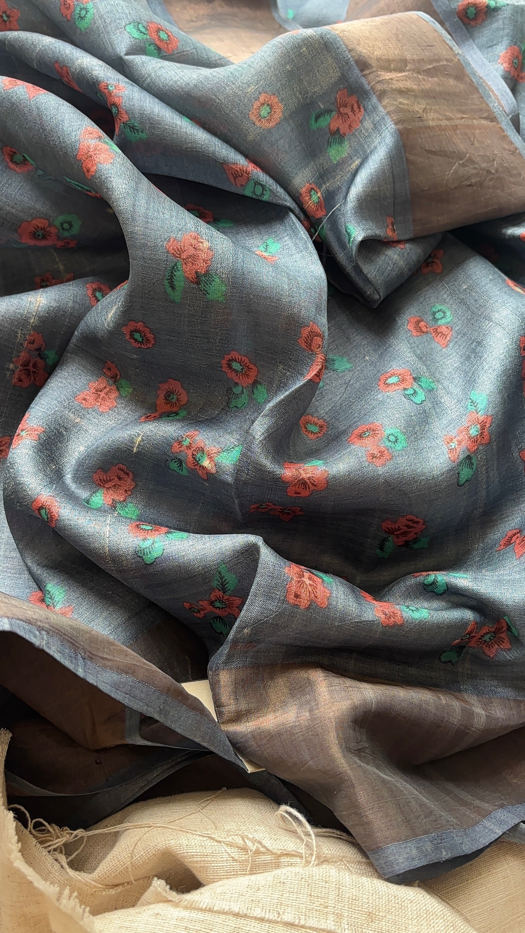 Bluish Grey Tussar Saree