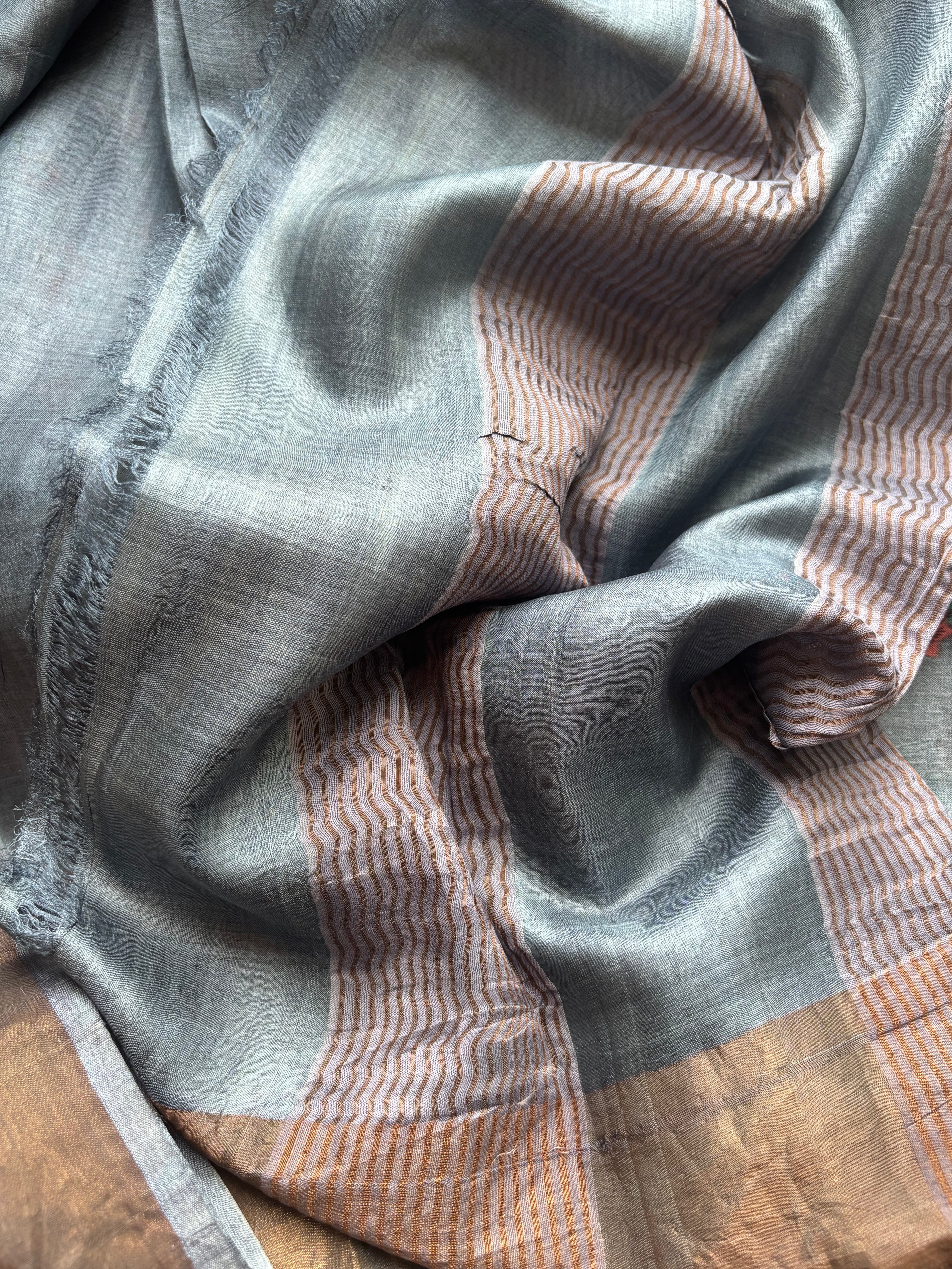 Bluish Grey Tussar Saree