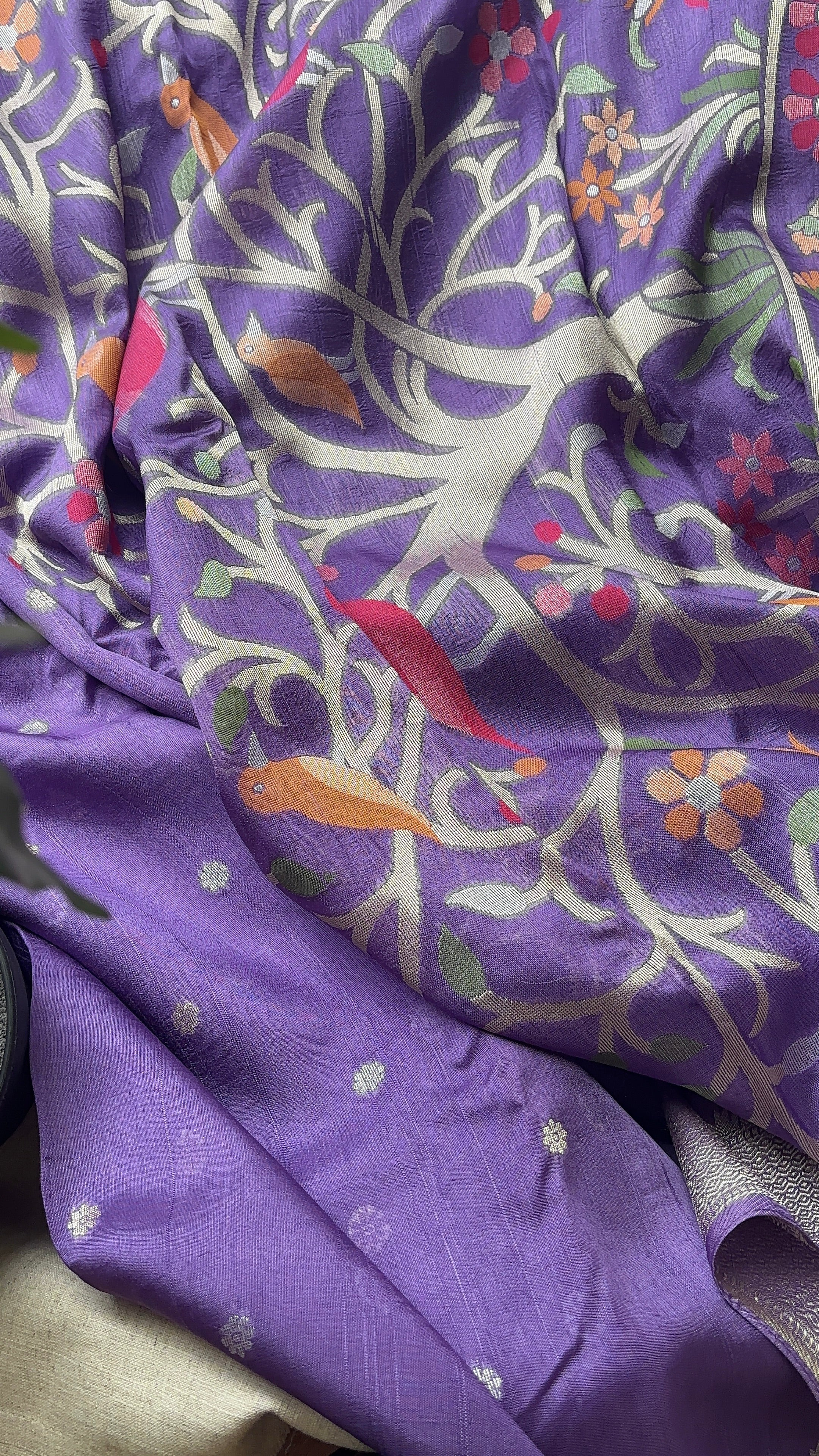 Lavender Semi Raw Silk Banarasi Saree