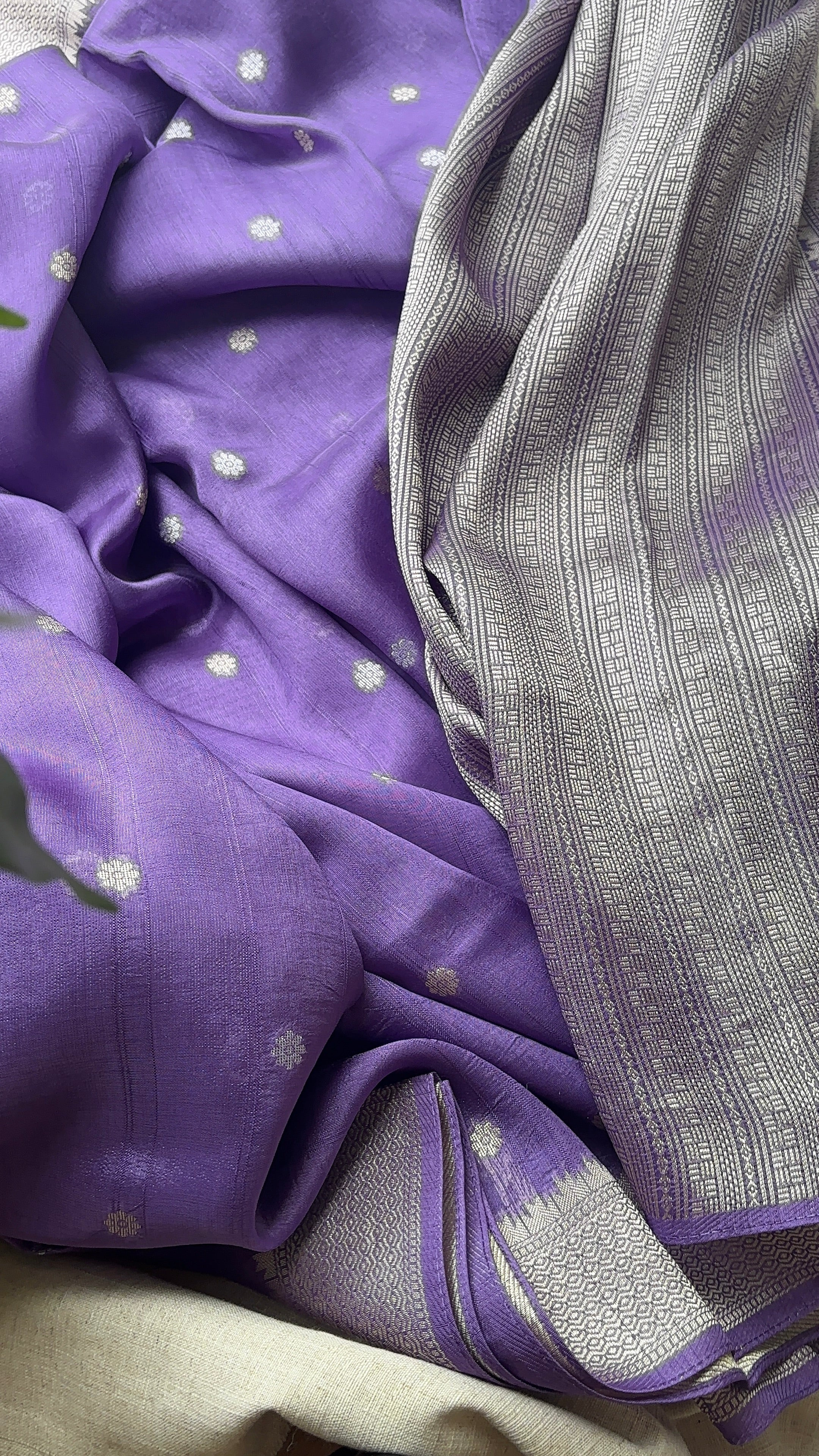 Lavender Semi Raw Silk Banarasi Saree
