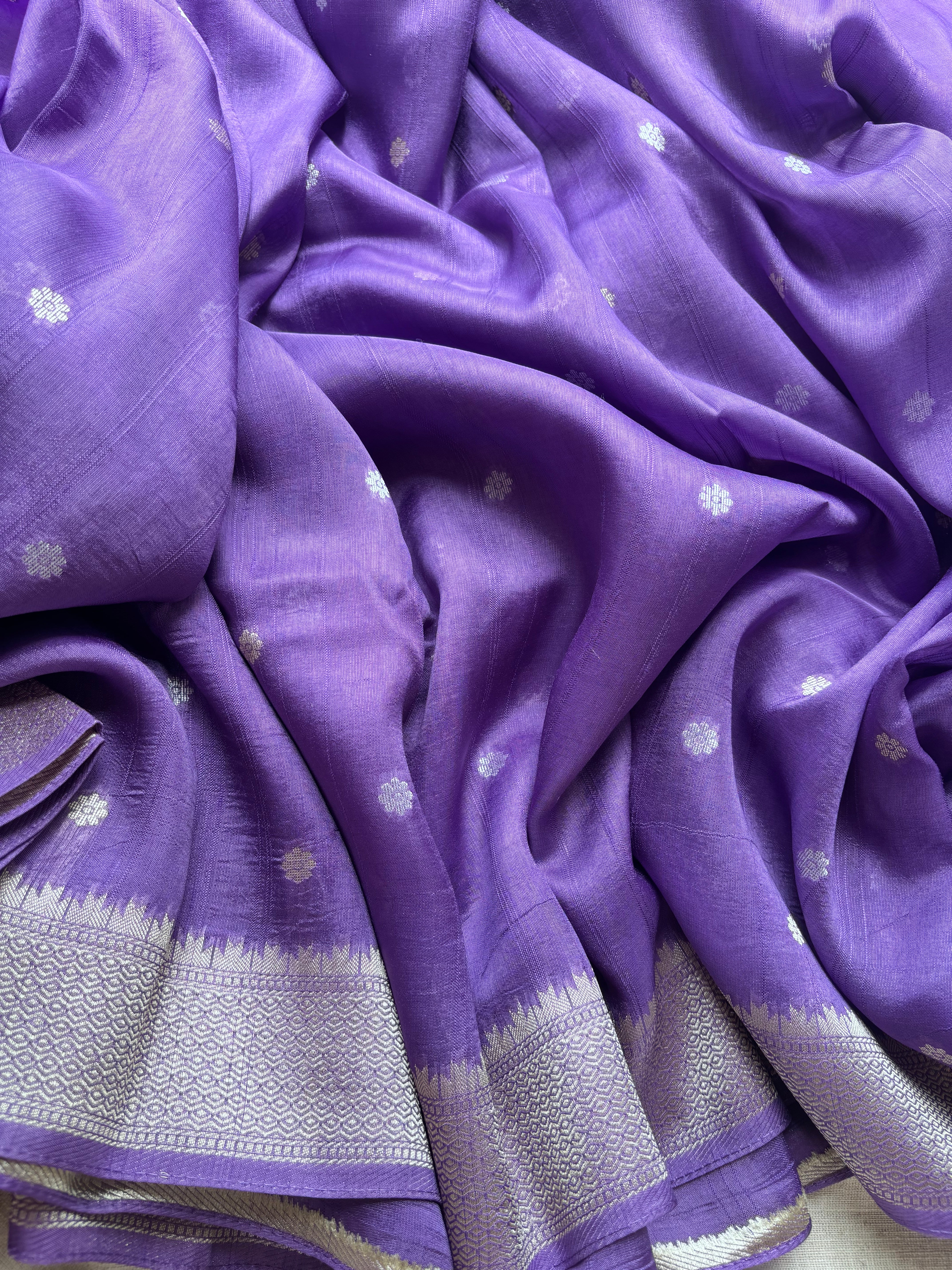 Lavender Semi Raw Silk Banarasi Saree