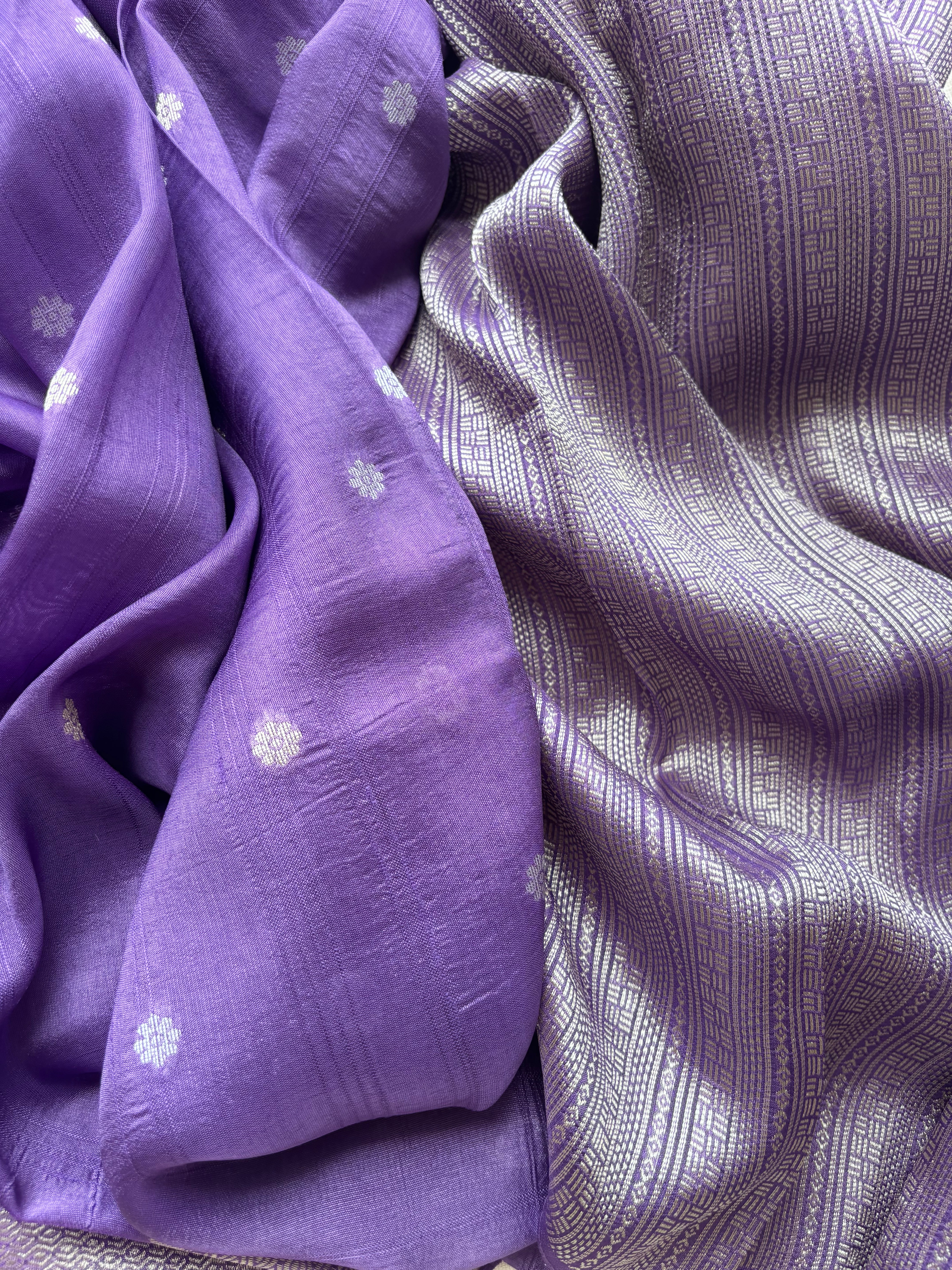 Lavender Semi Raw Silk Banarasi Saree