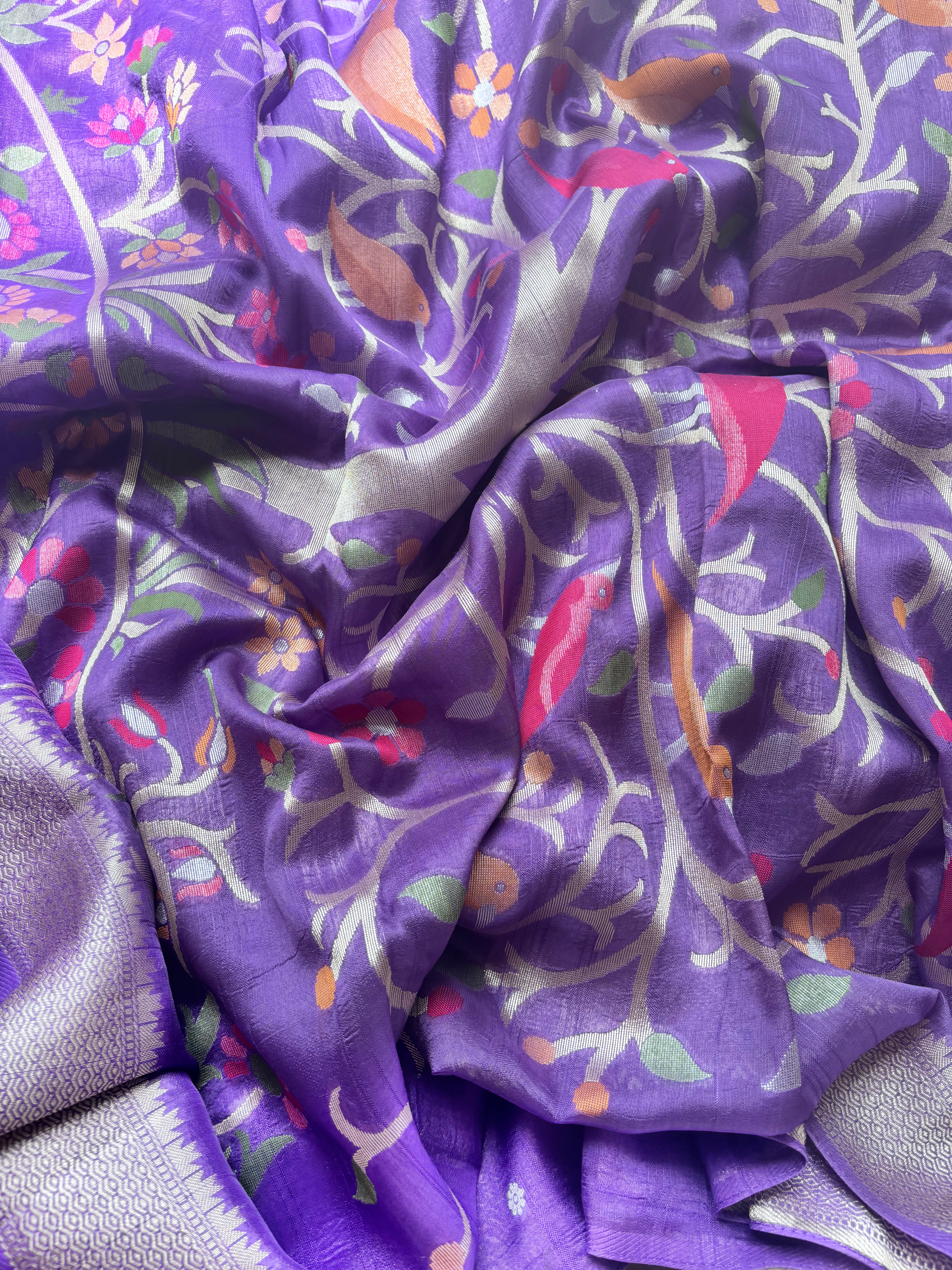 Lavender Semi Raw Silk Banarasi Saree