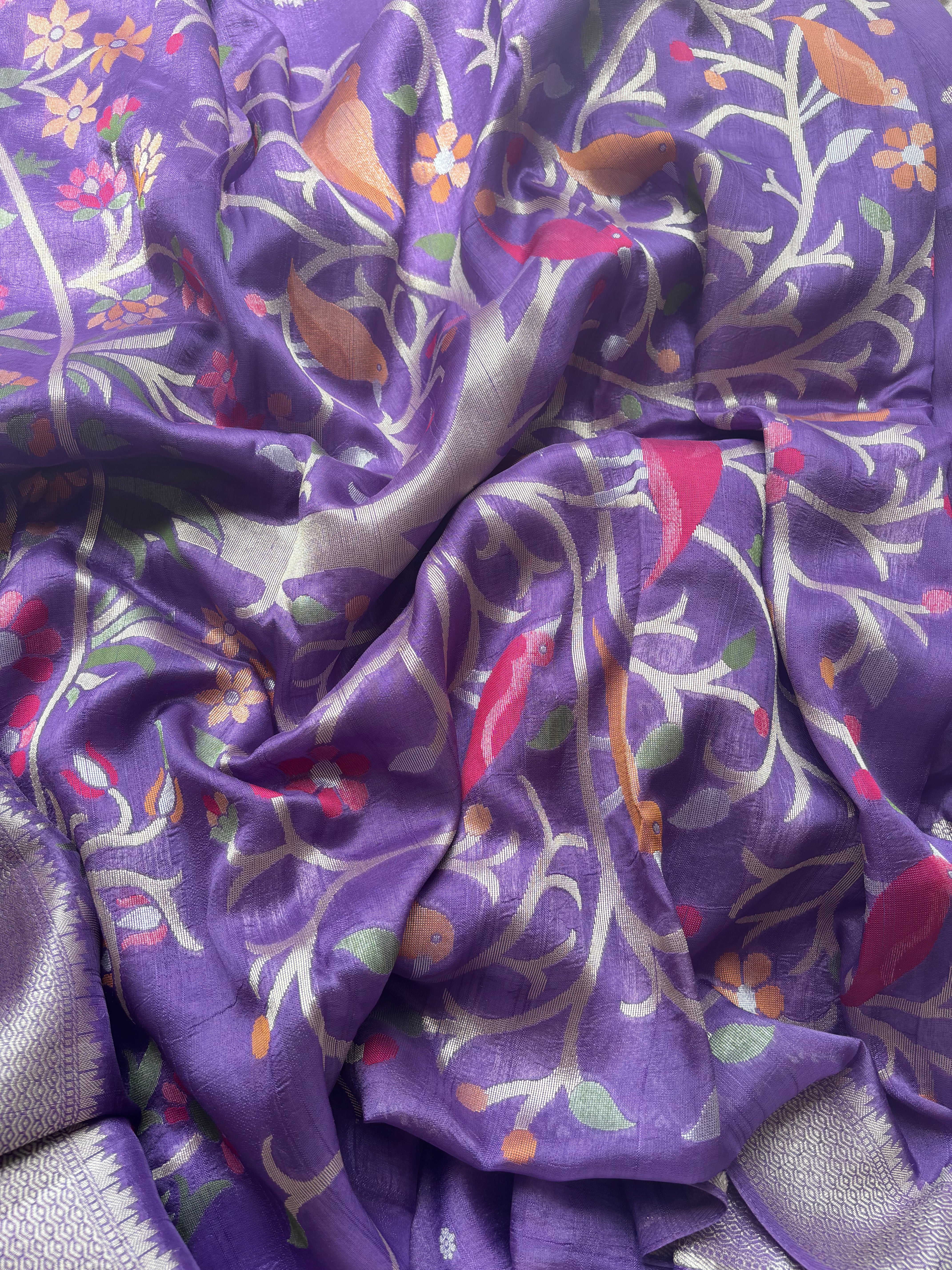 Lavender Semi Raw Silk Banarasi Saree