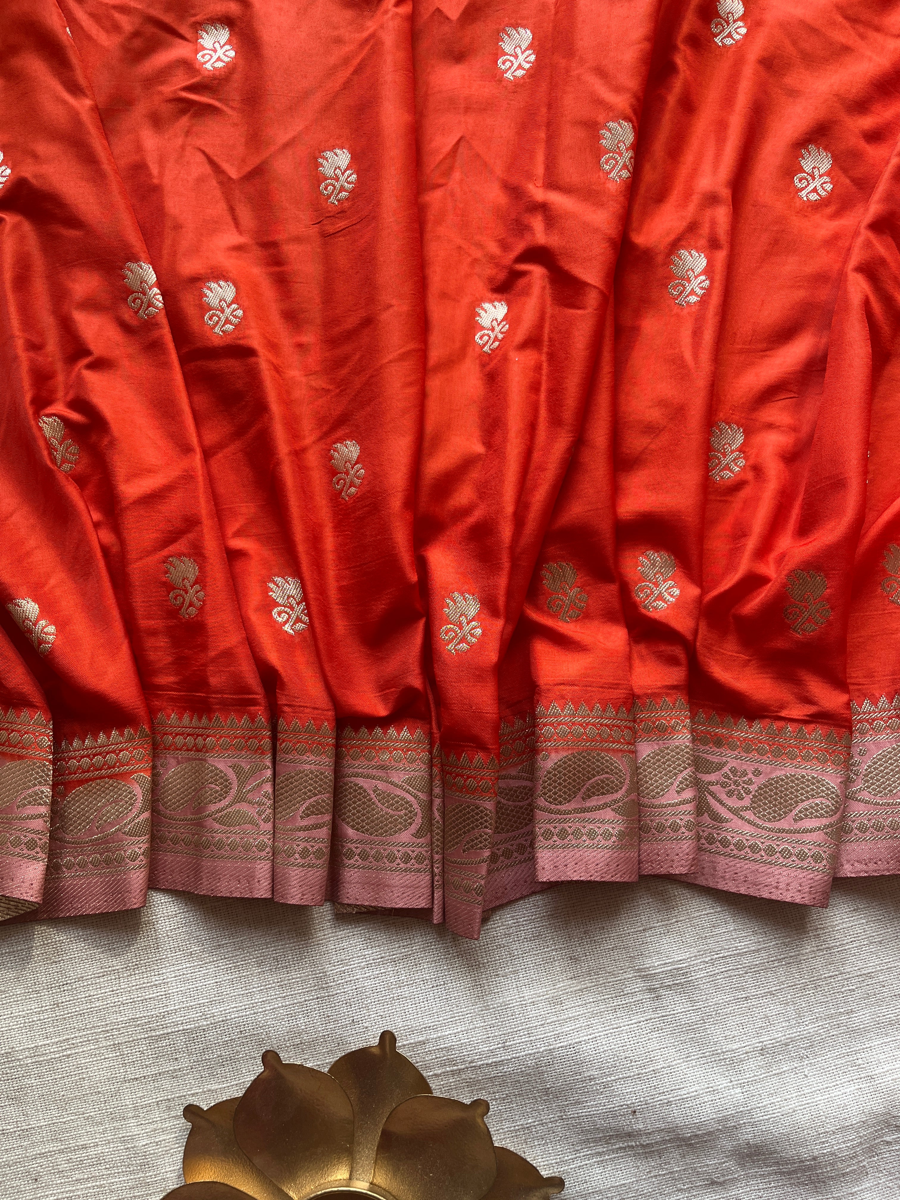 Orange Banarasi semi silk Saree