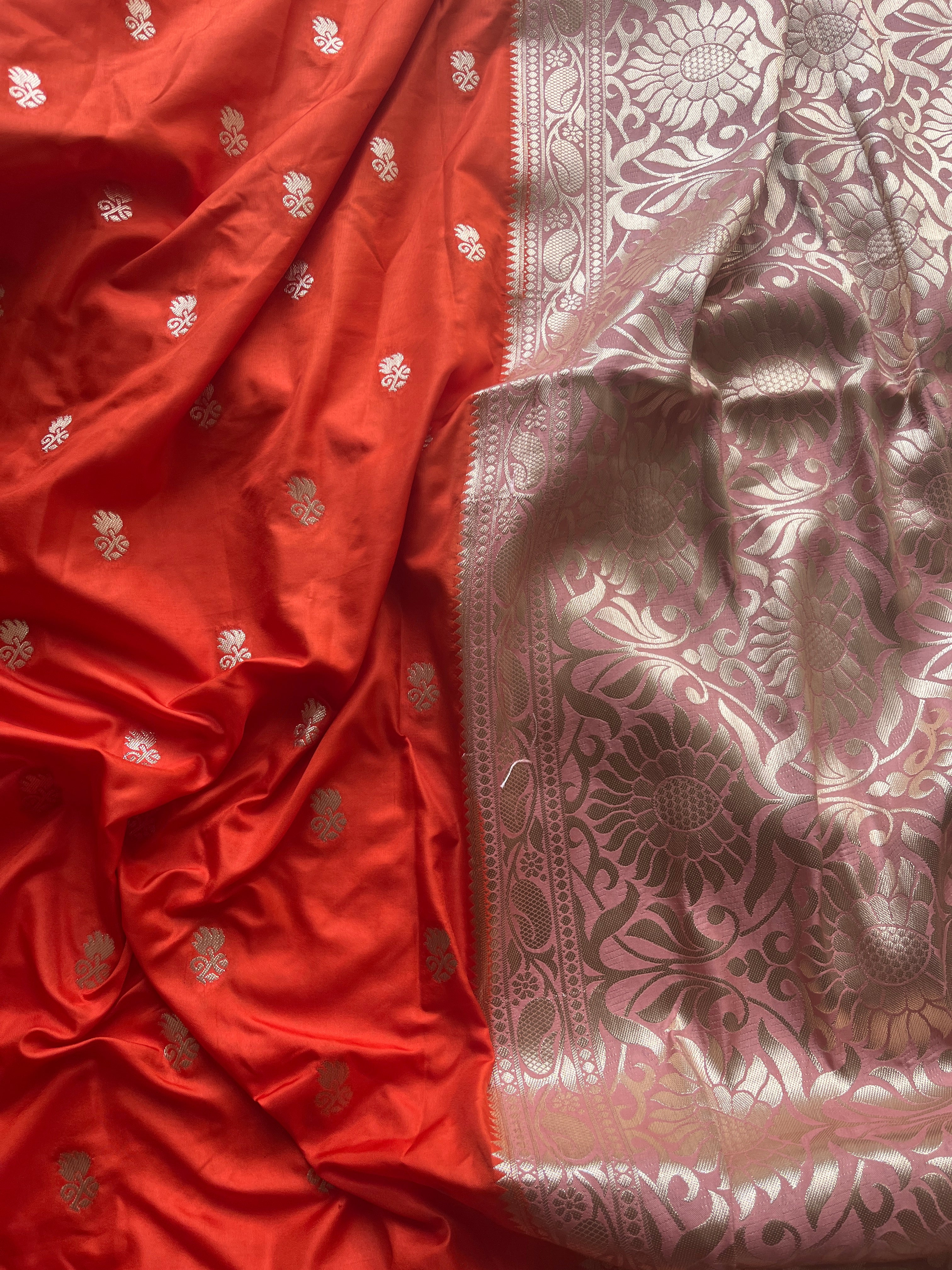 Orange Banarasi semi silk Saree