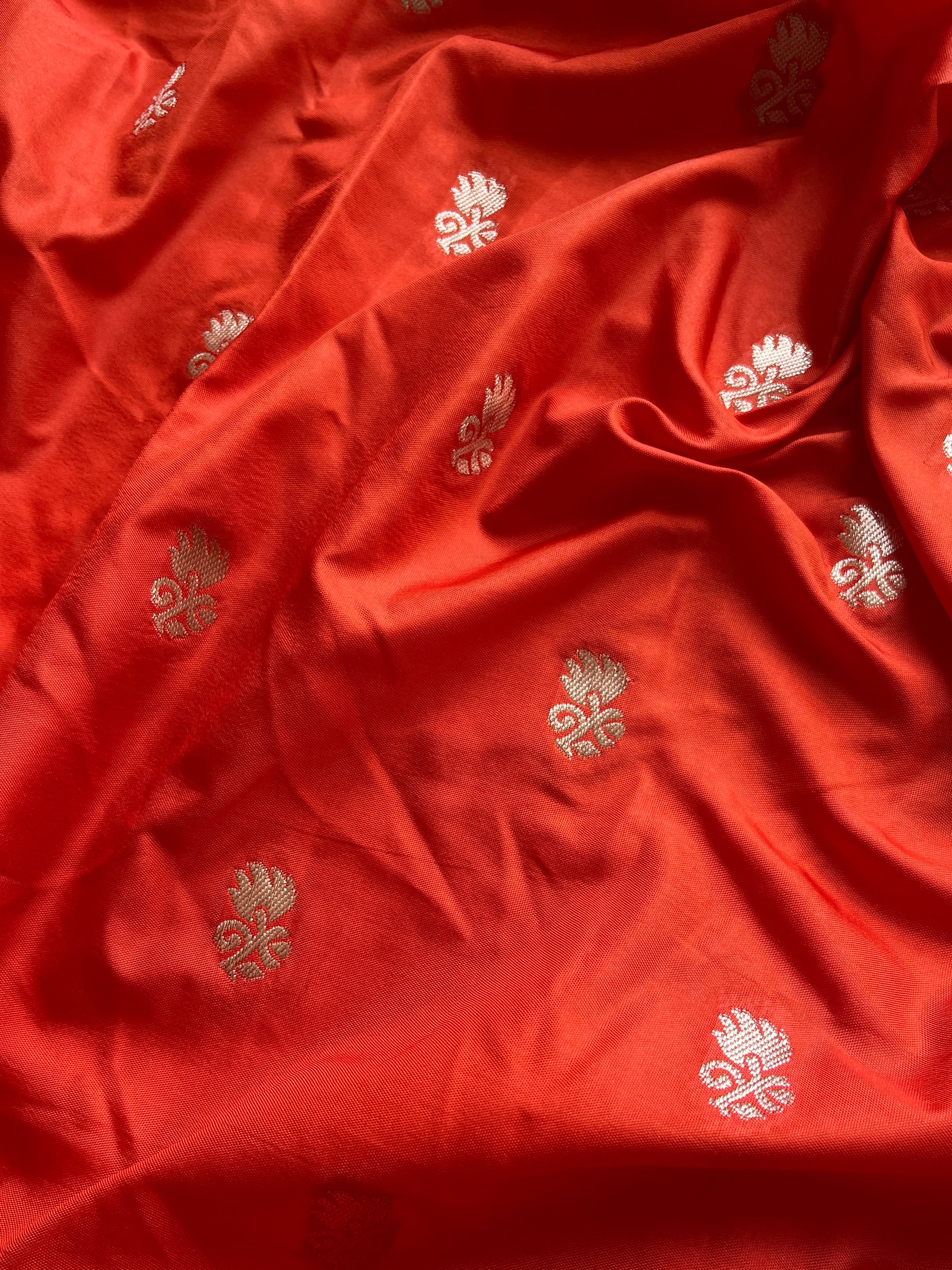 Orange Banarasi semi silk Saree