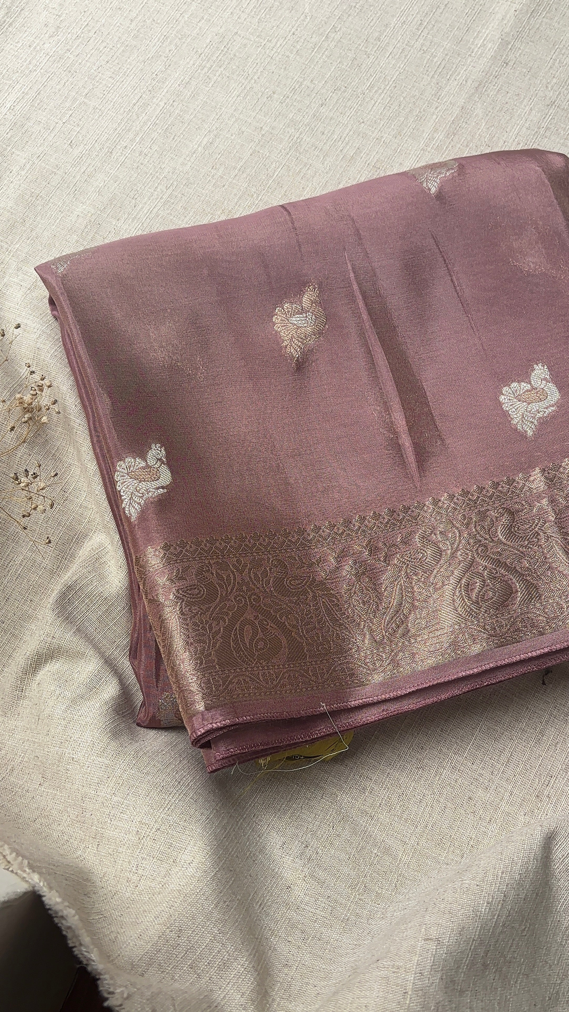 Onion Pink with Green Blouse Tissue Saree