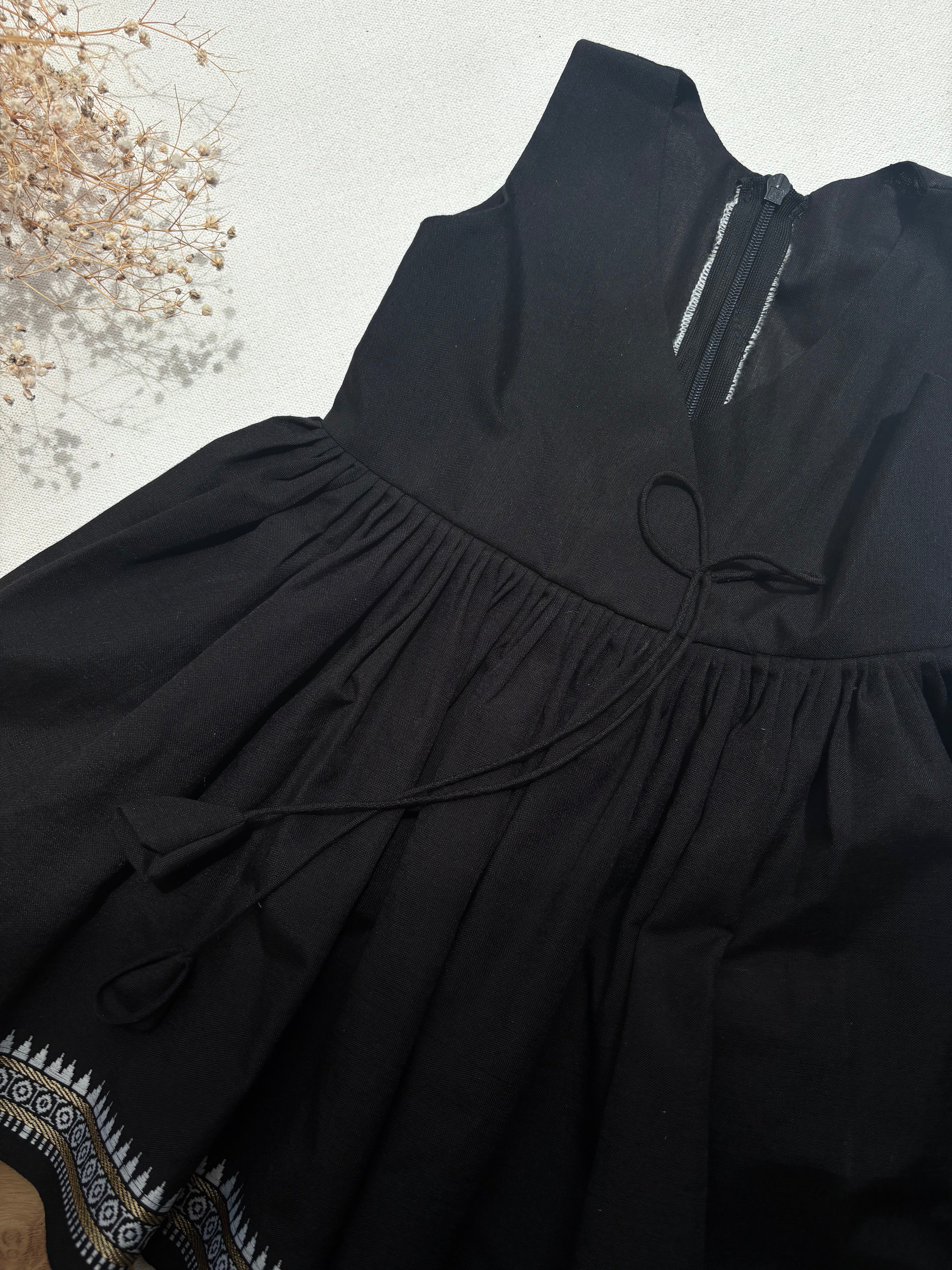 Black Handloom Cotton Kids Frock