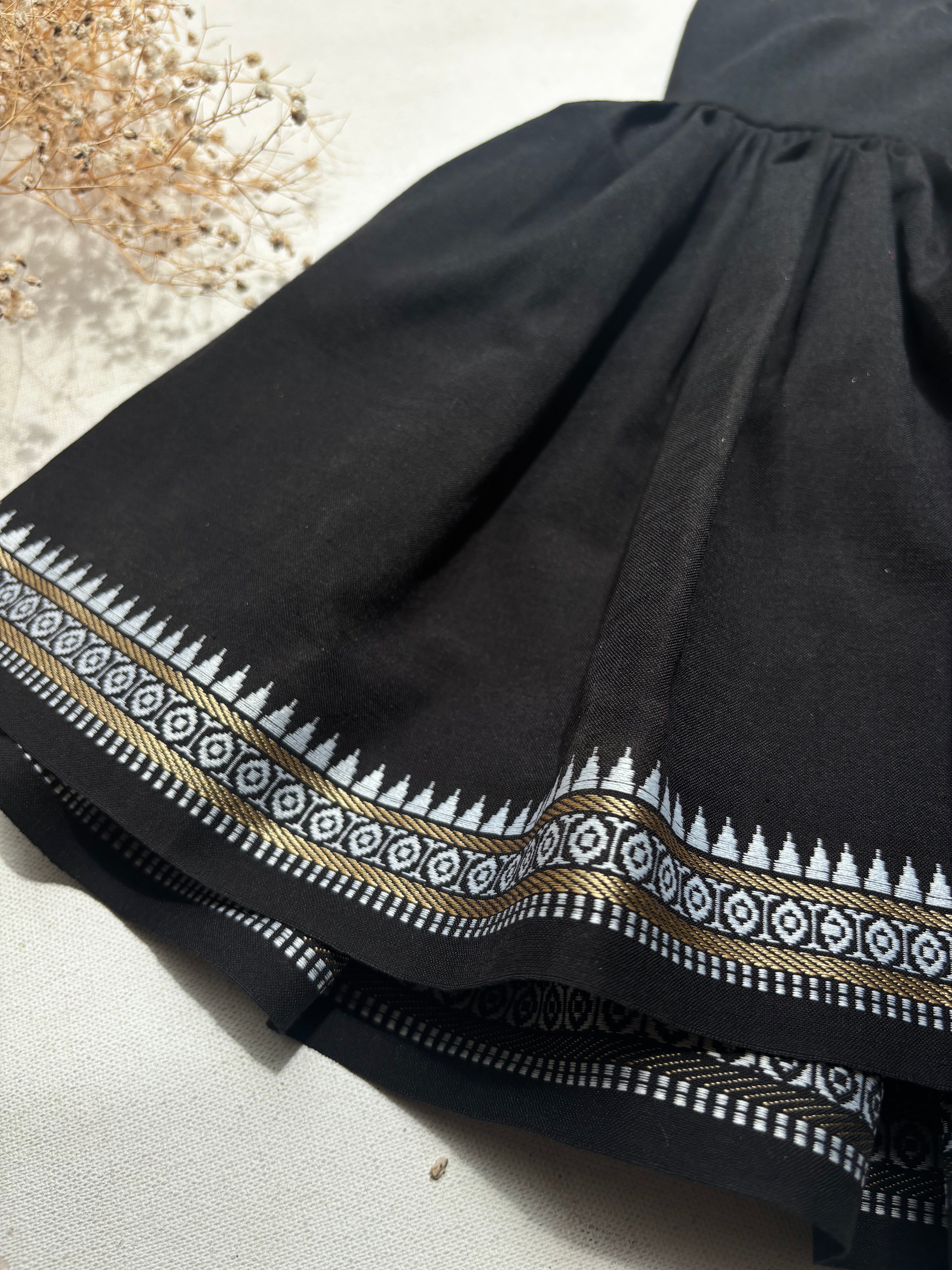 Black Handloom Cotton Kids Frock
