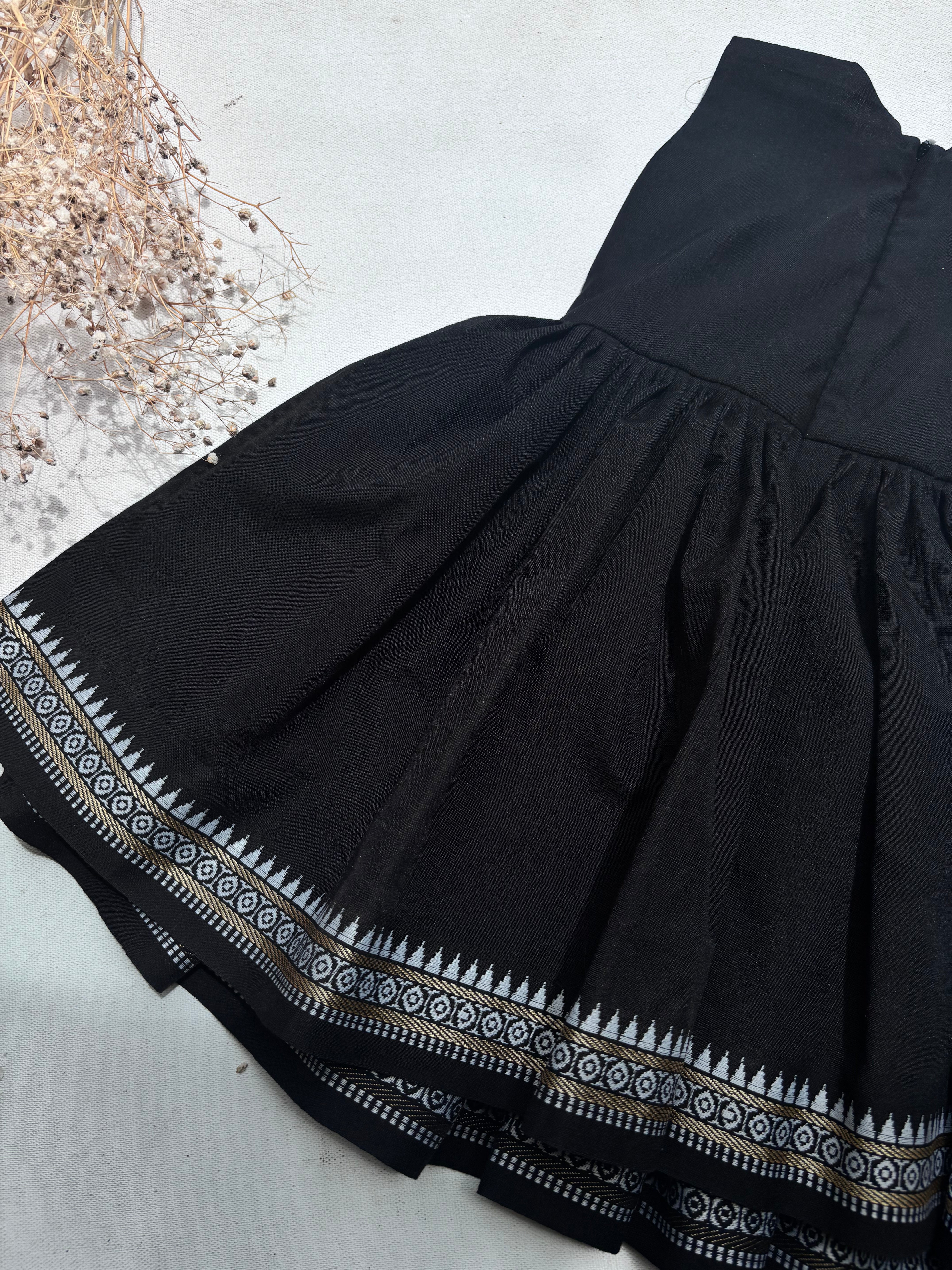 Black Handloom Cotton Kids Frock