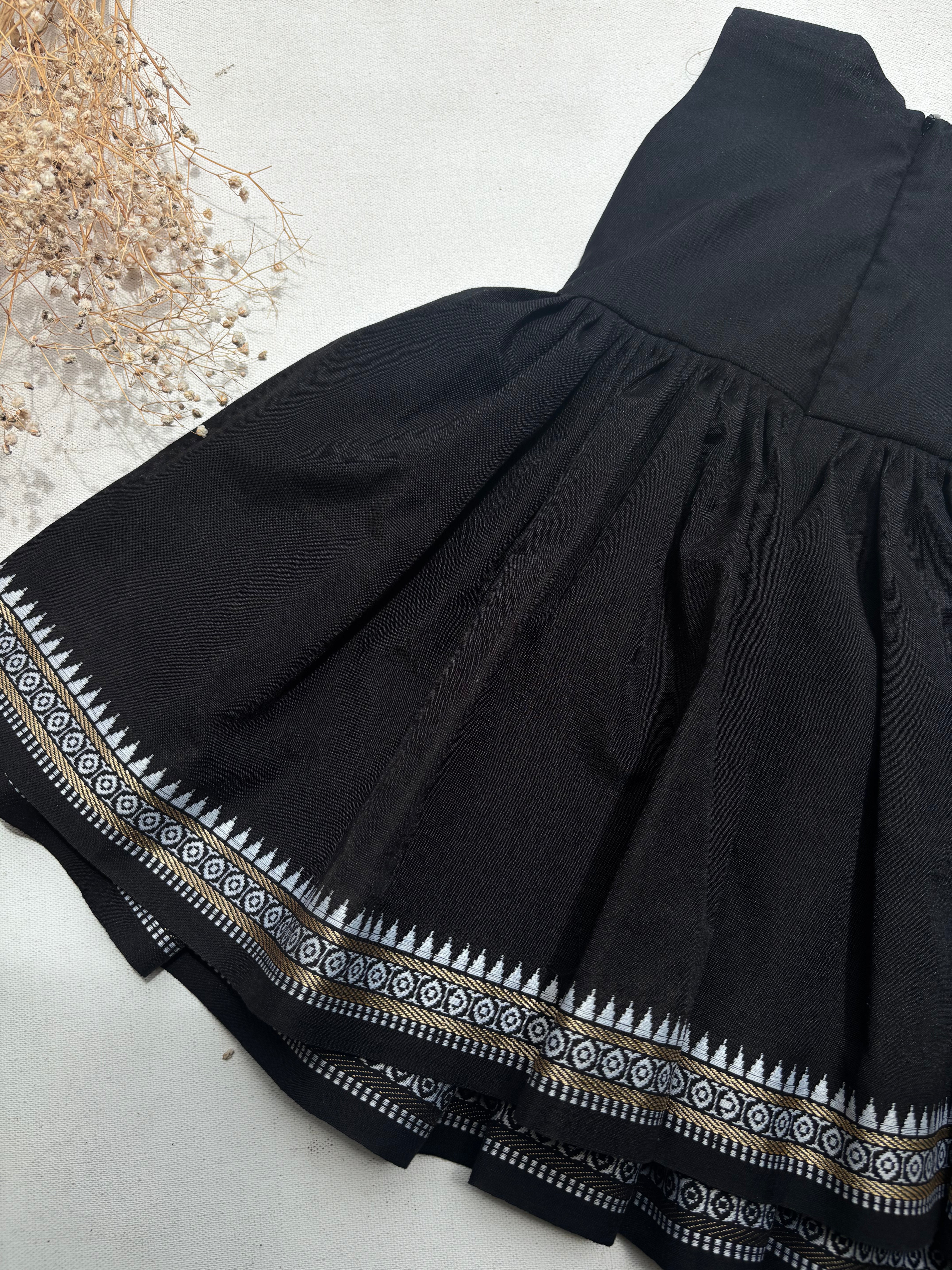 Black Handloom Cotton Kids Frock