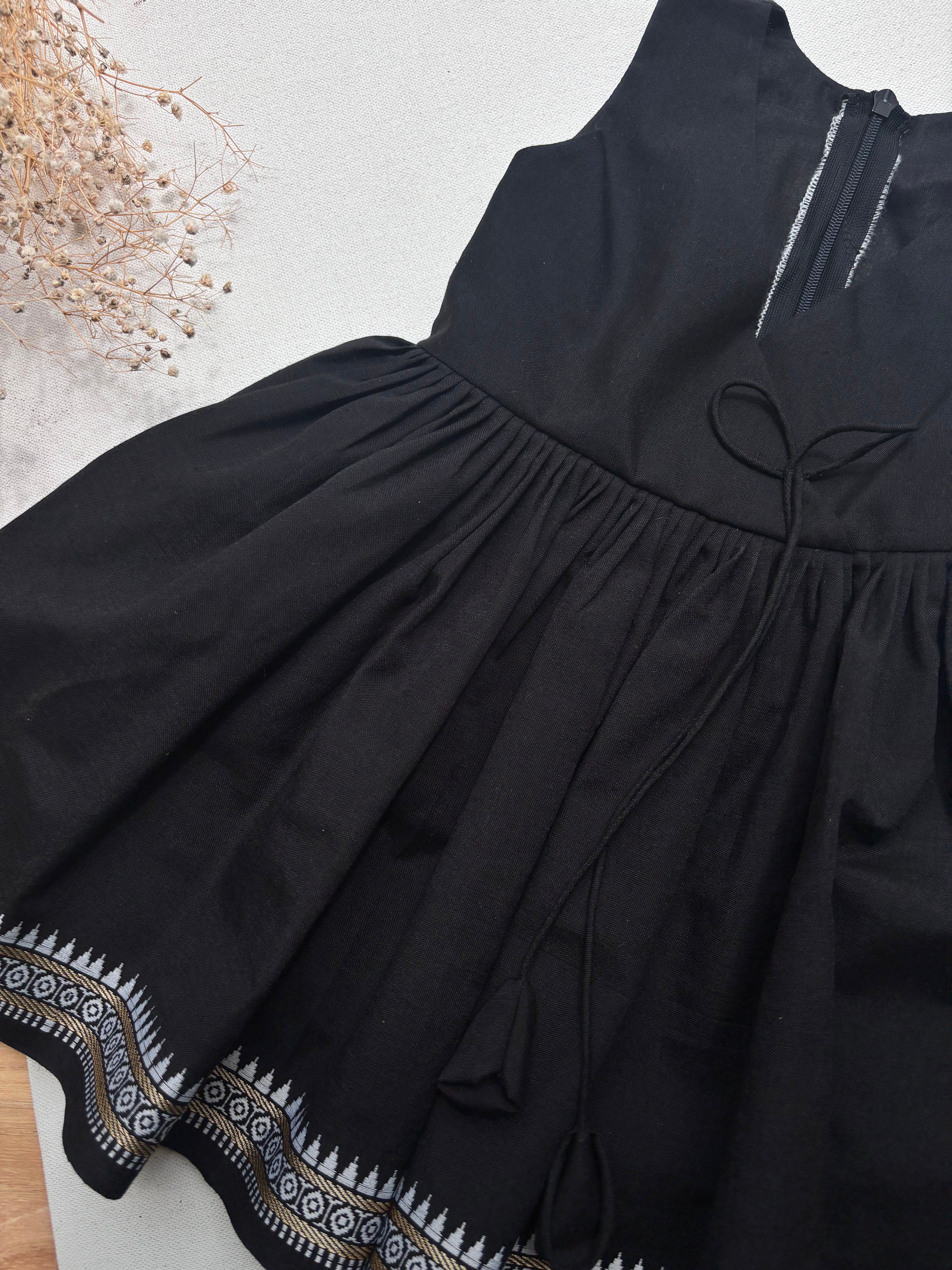 Black Handloom Cotton Kids Frock