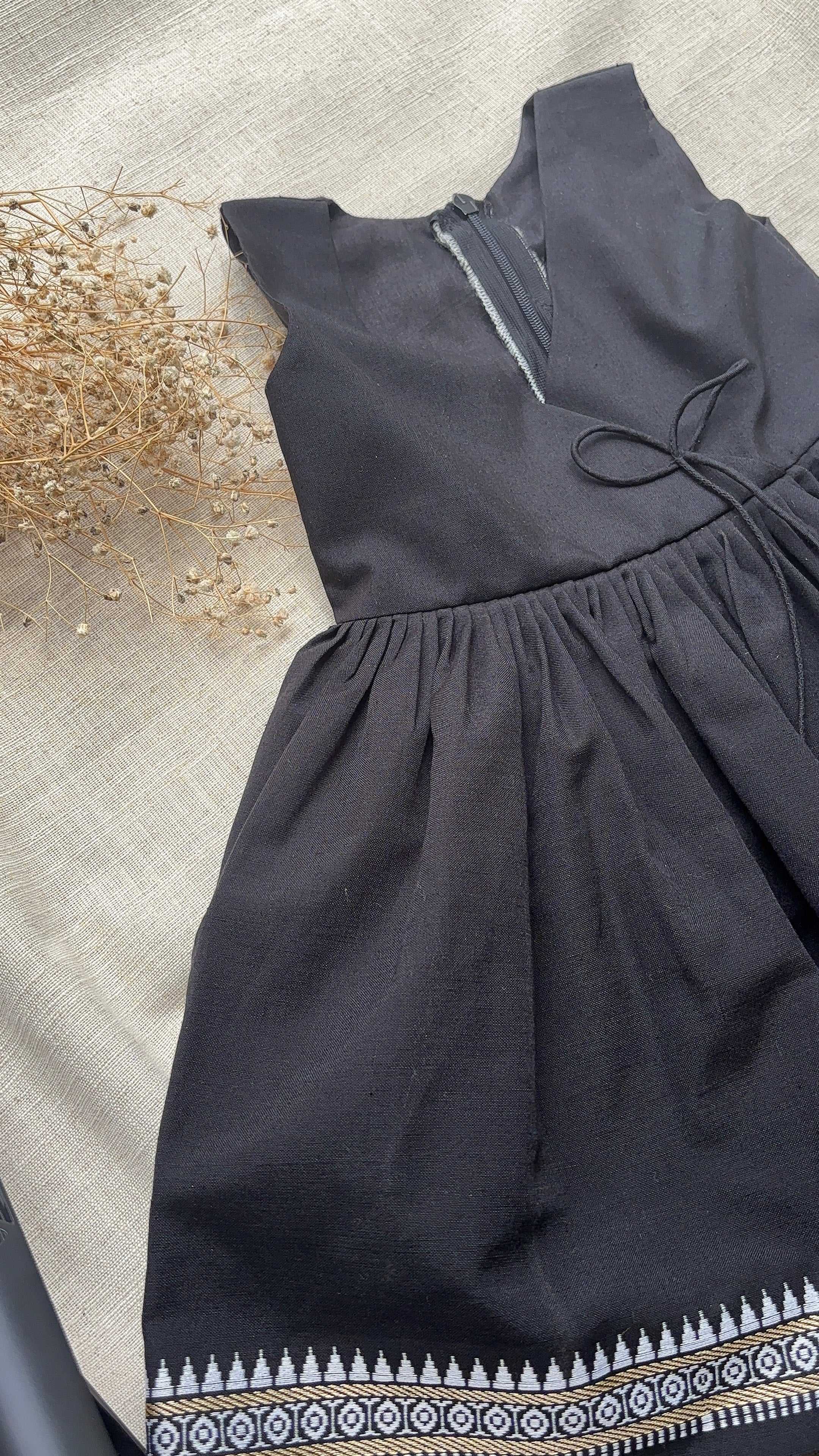 Black Handloom Cotton Kids Frock