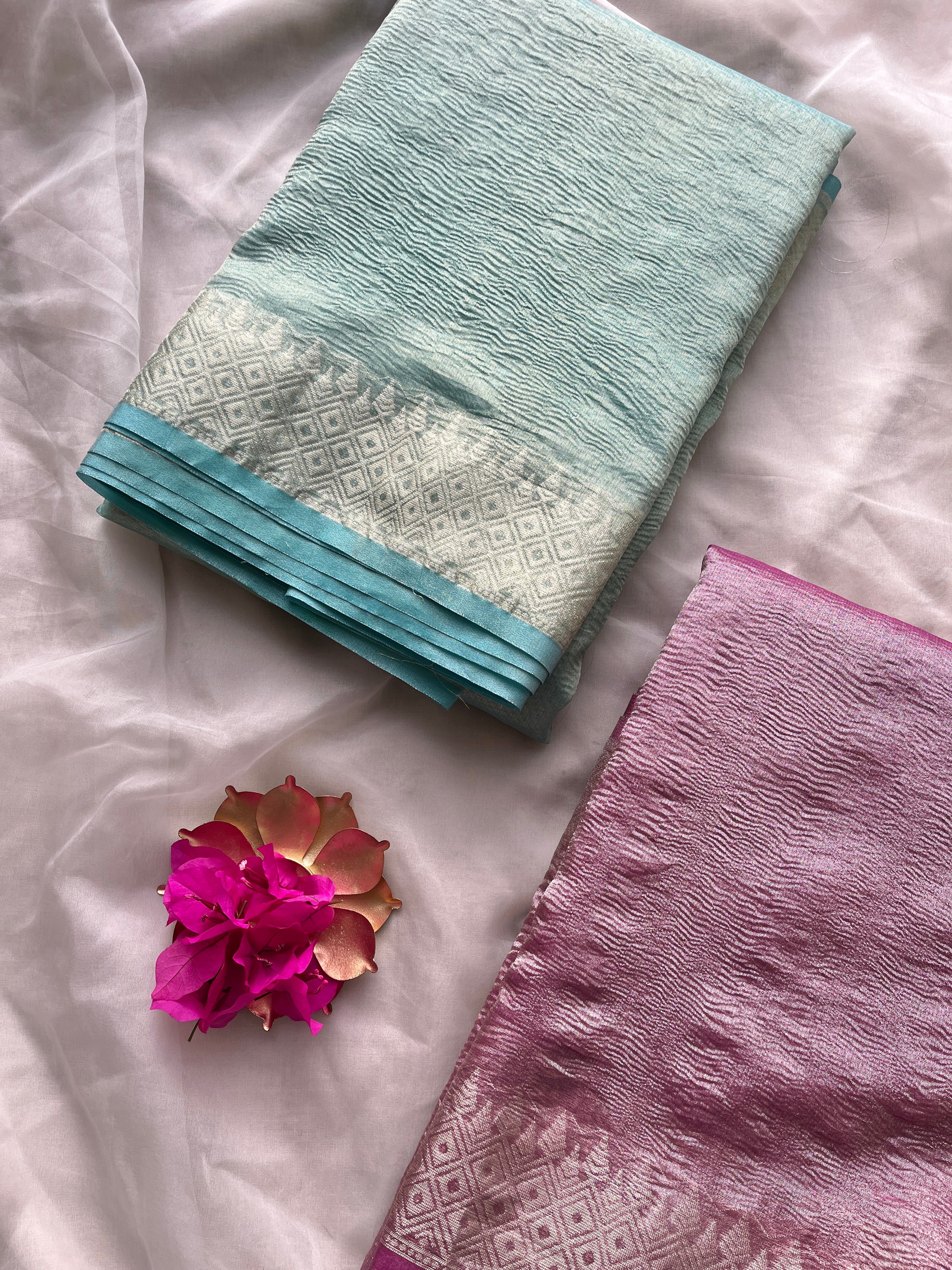 Blue Crushed Tissue Saree