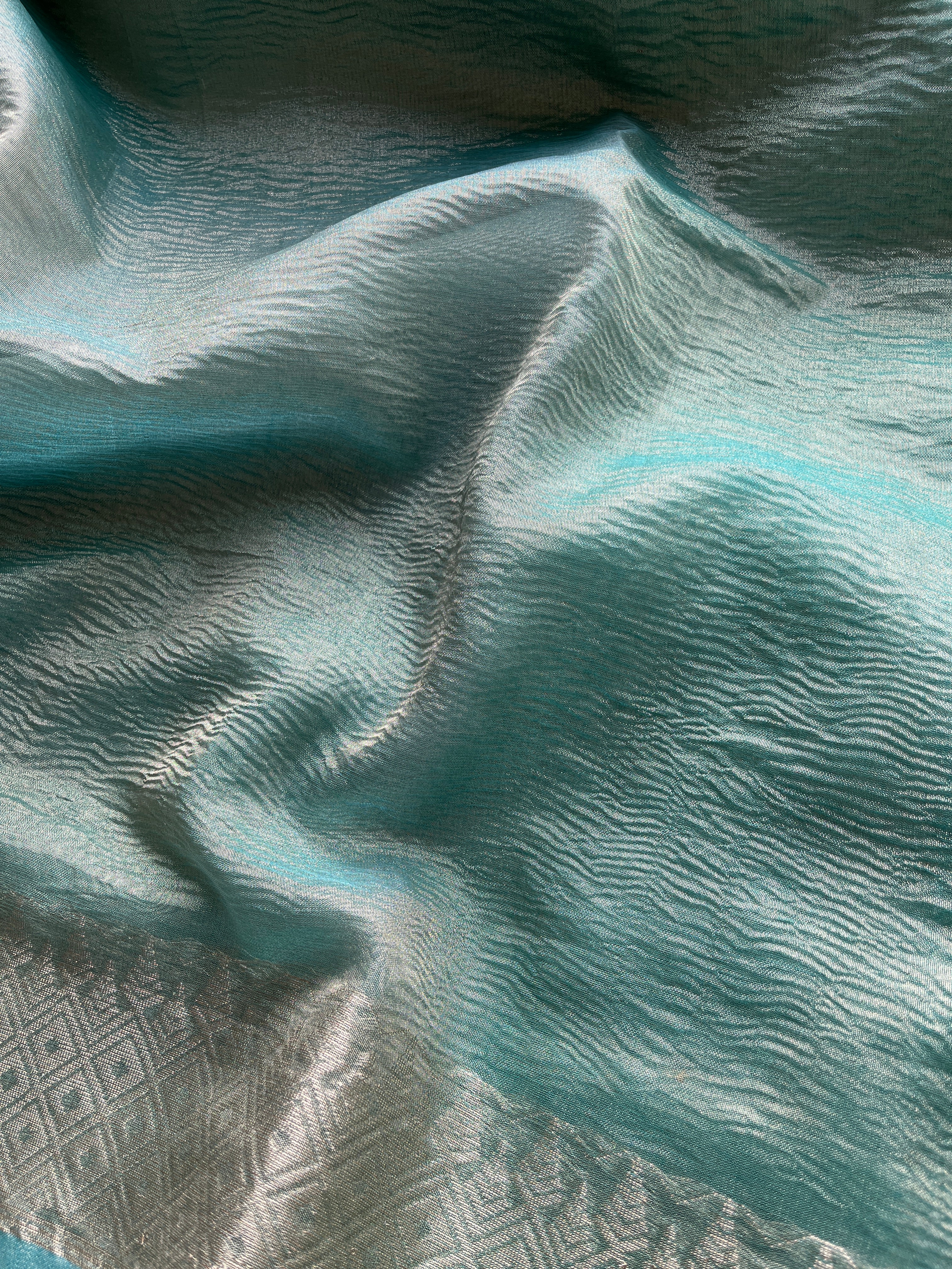 Blue Crushed Tissue Saree