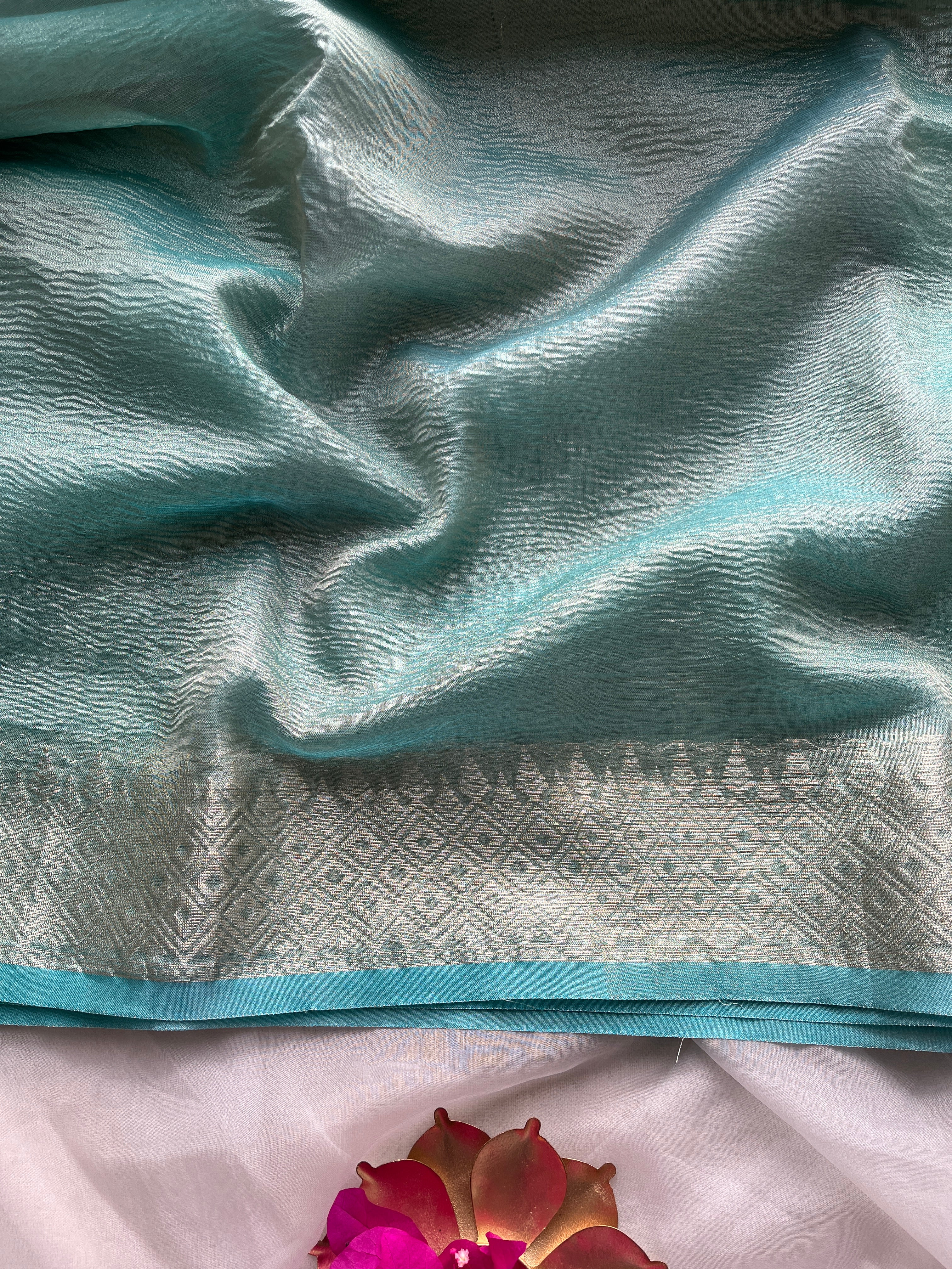 Blue Crushed Tissue Saree