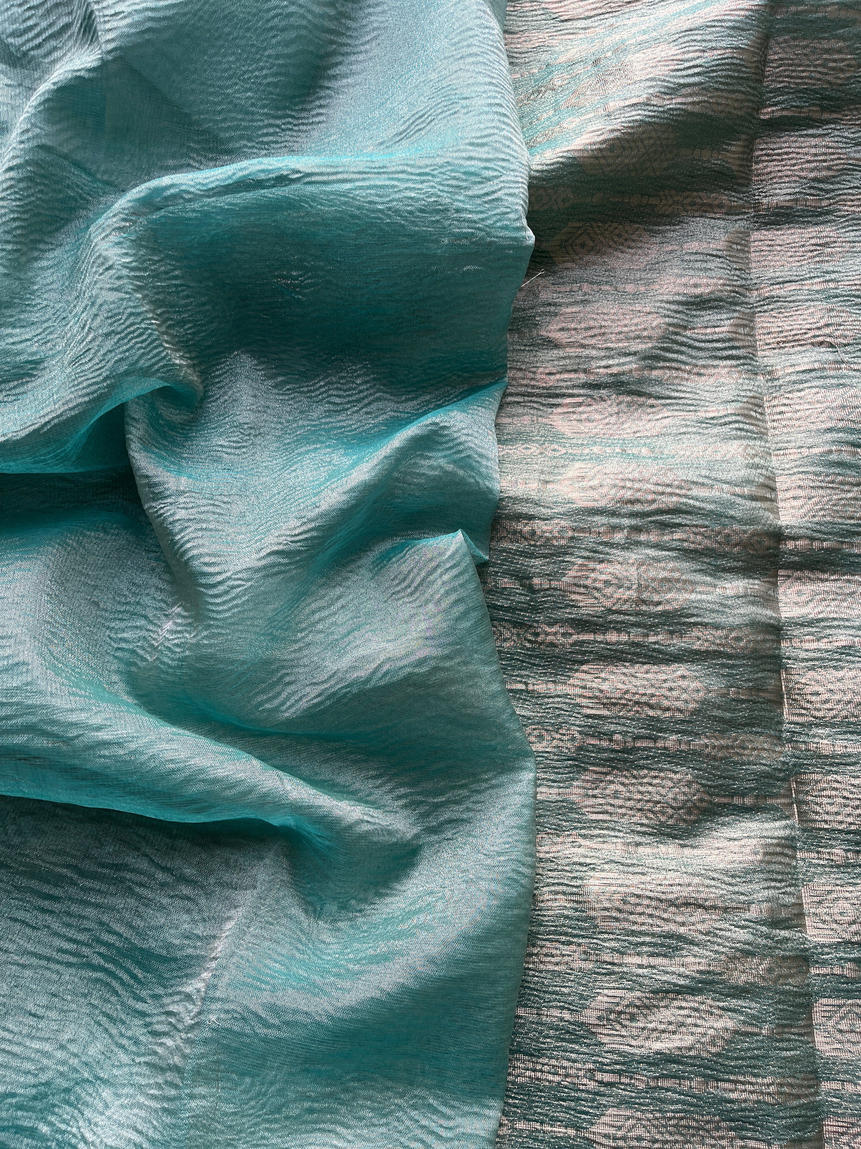 Blue Crushed Tissue Saree