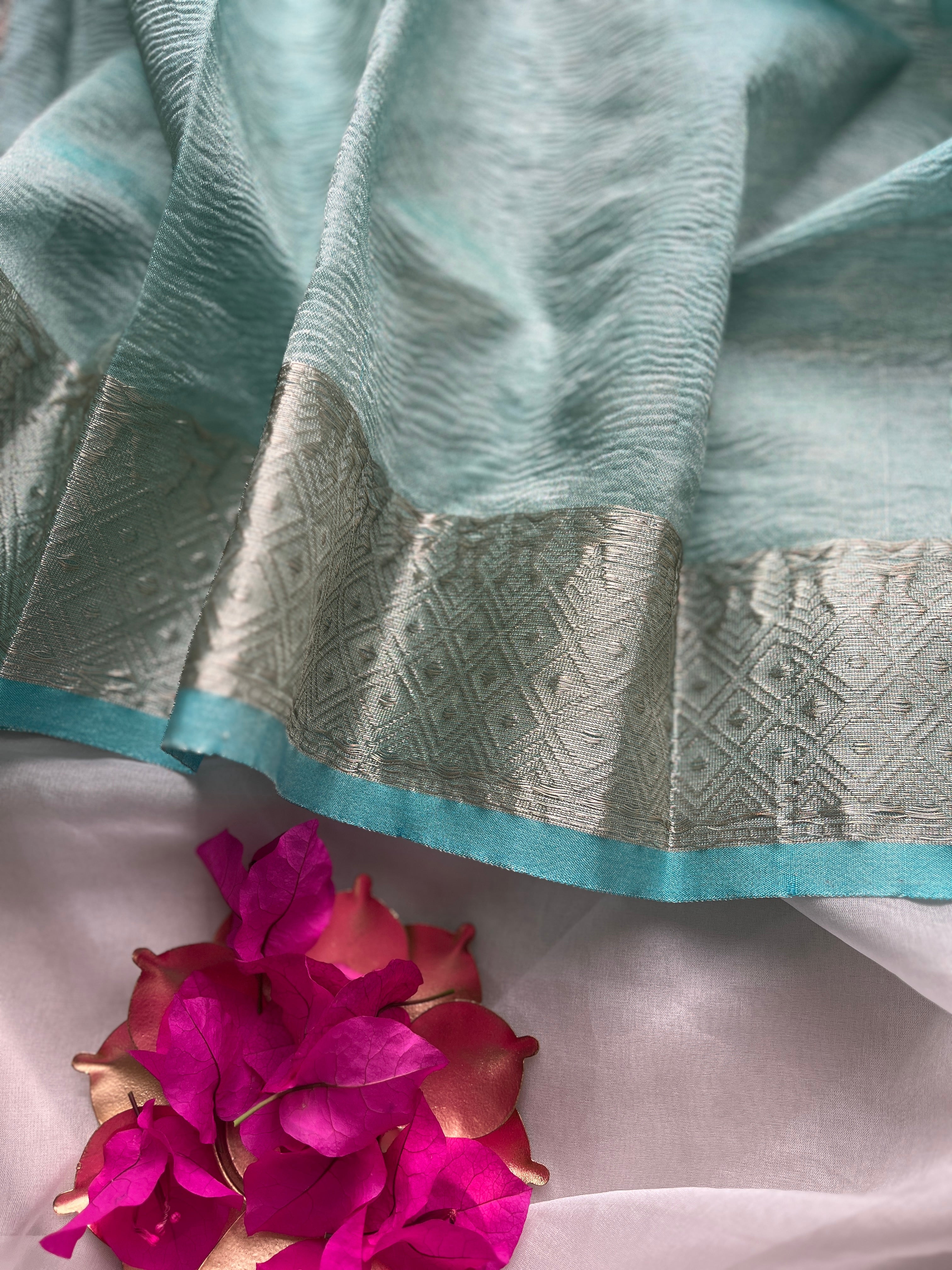 Blue Crushed Tissue Saree