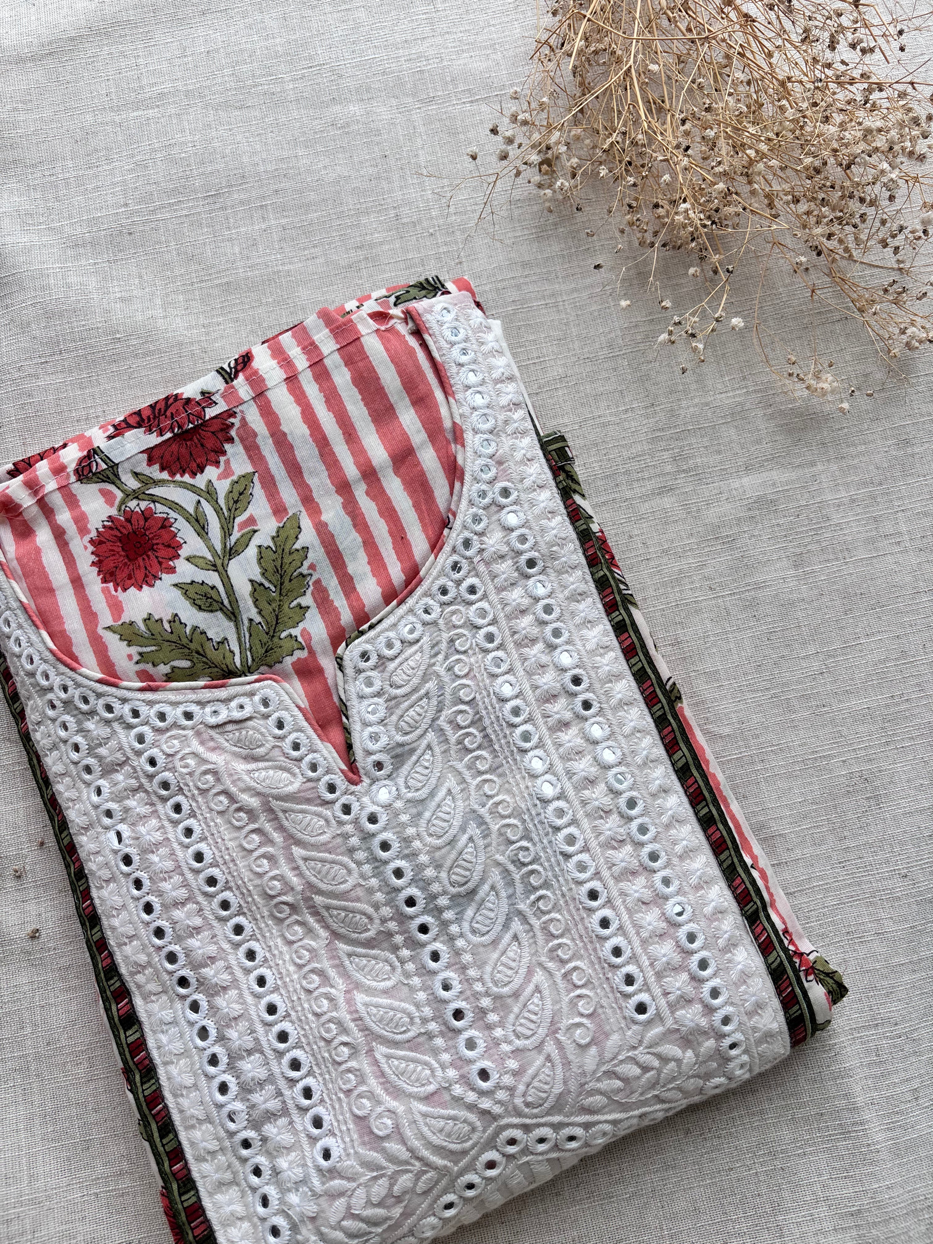 Peach Stripes Pure Cotton Semi Stitched salwar suits