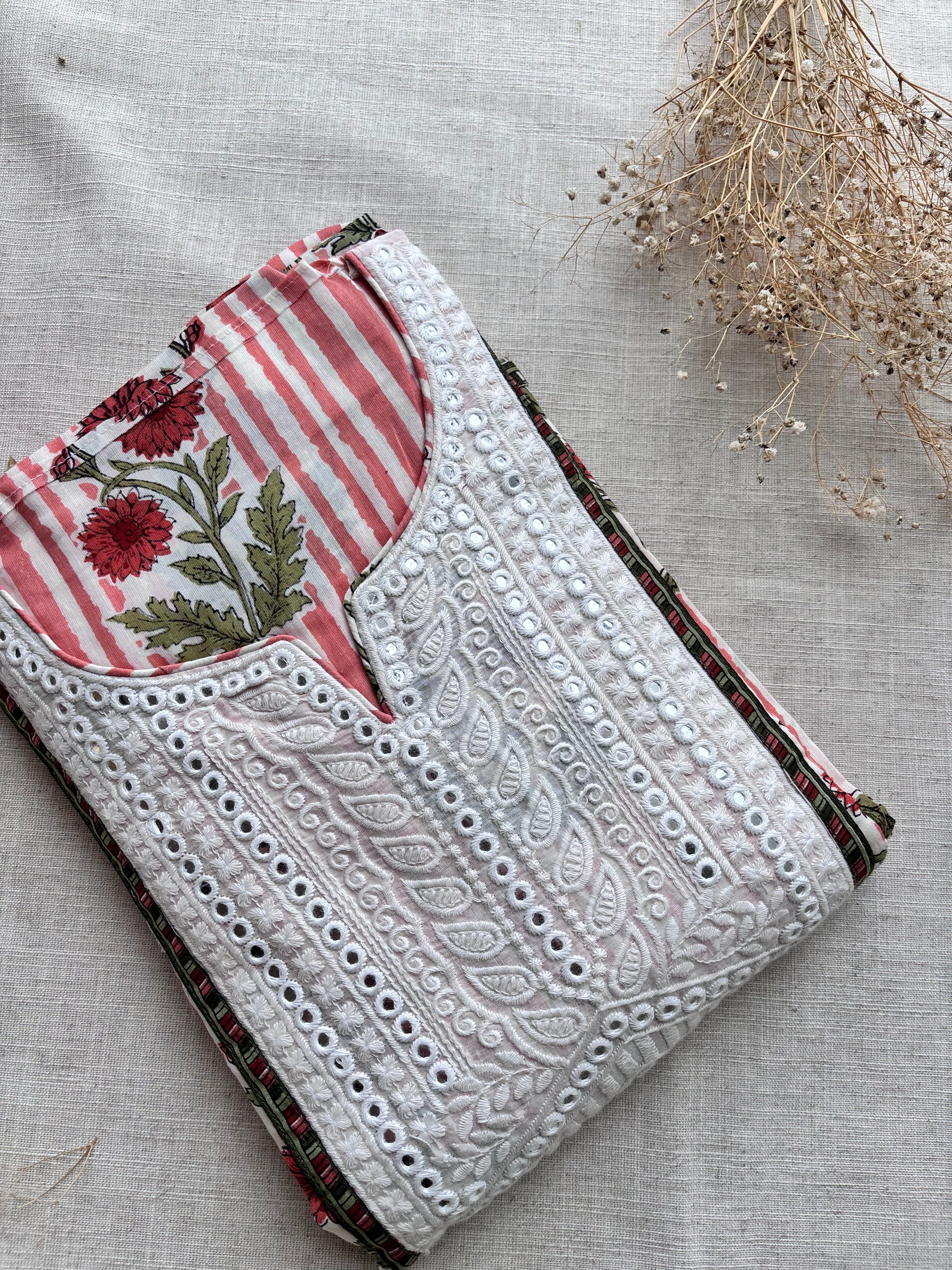 Peach Stripes Pure Cotton Semi Stitched salwar suits