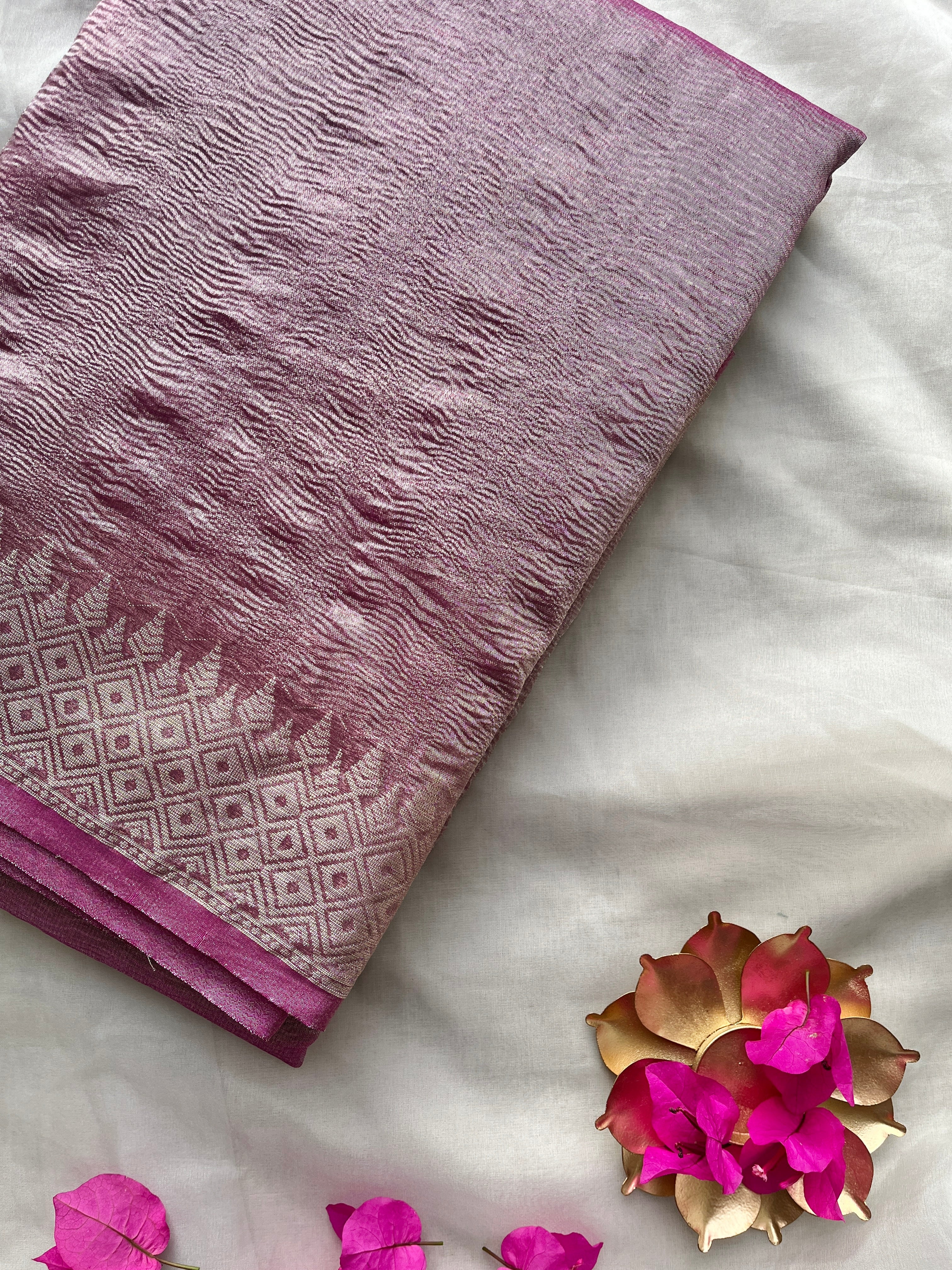 Onion pink Crushed Tissue Saree