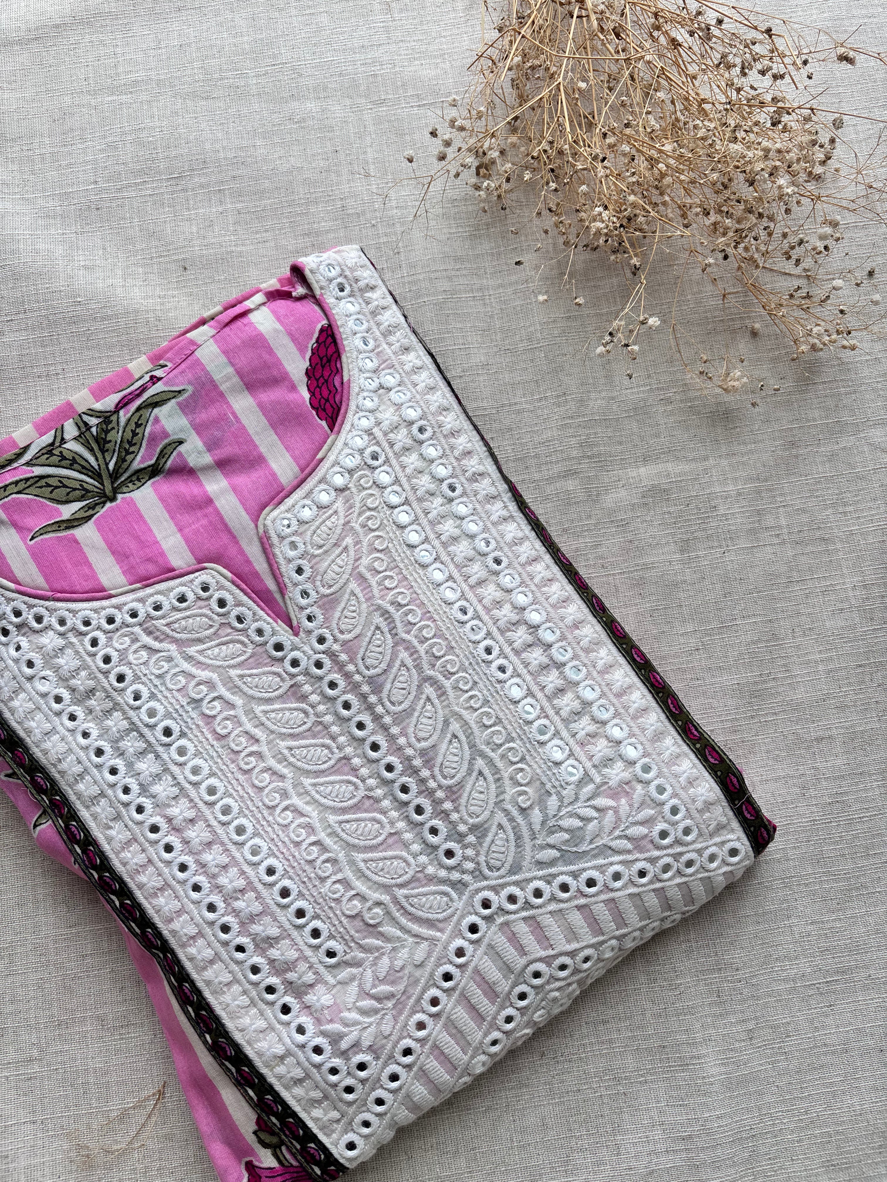 Pink Stripes Pure Cotton Semi Stitched salwar suits