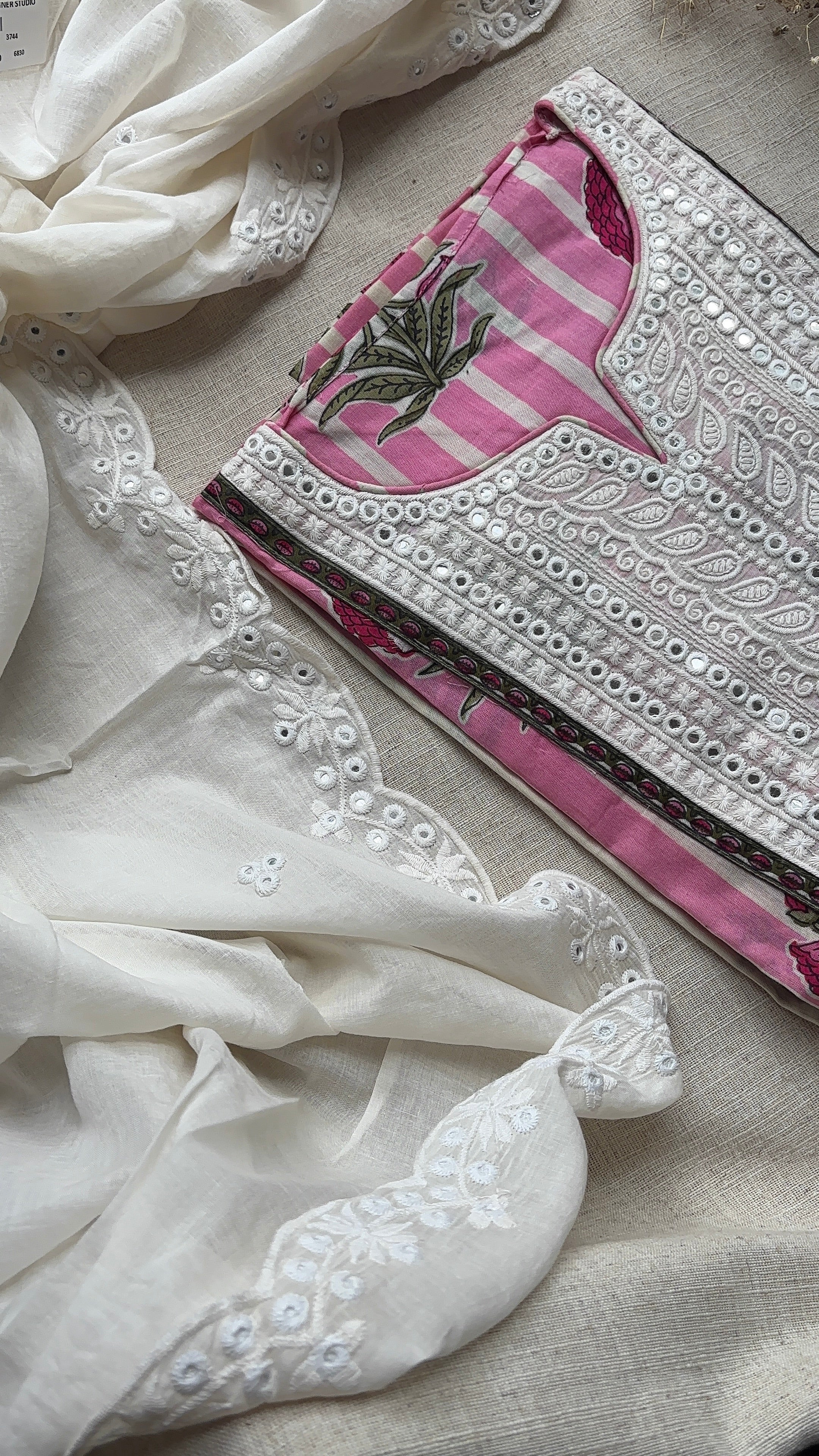 Pink Stripes Pure Cotton Semi Stitched salwar suits