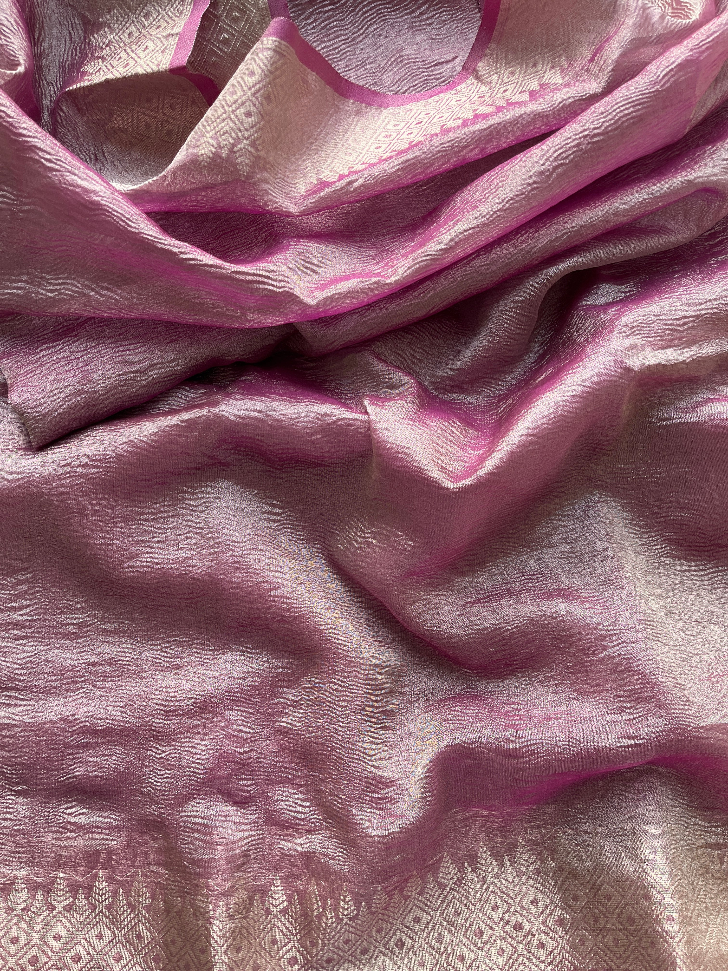 Onion pink Crushed Tissue Saree