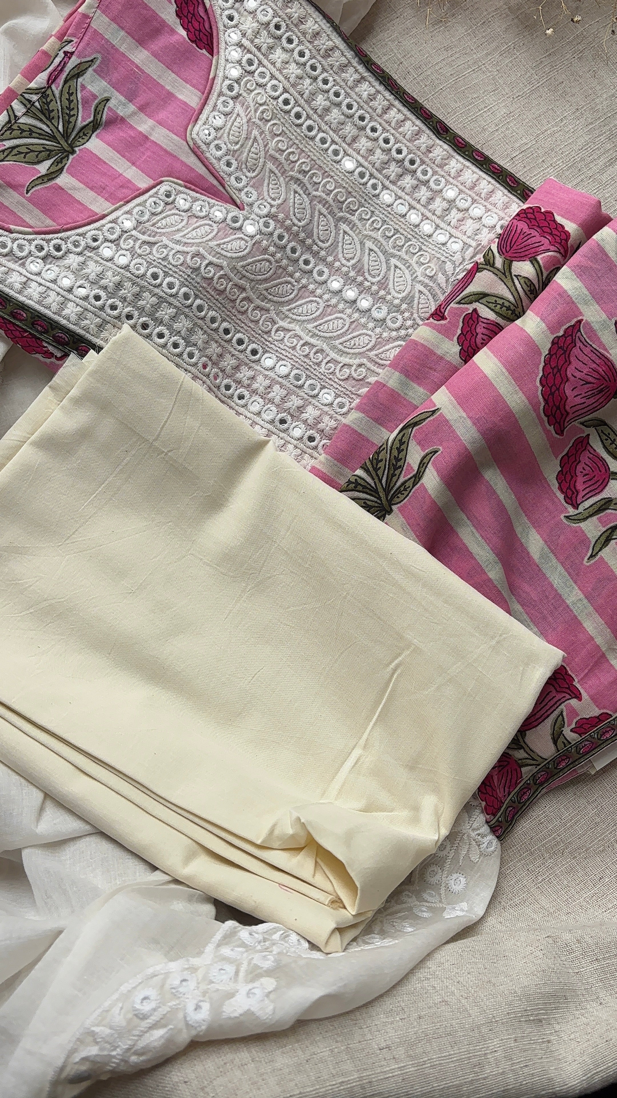 Pink Stripes Pure Cotton Semi Stitched salwar suits