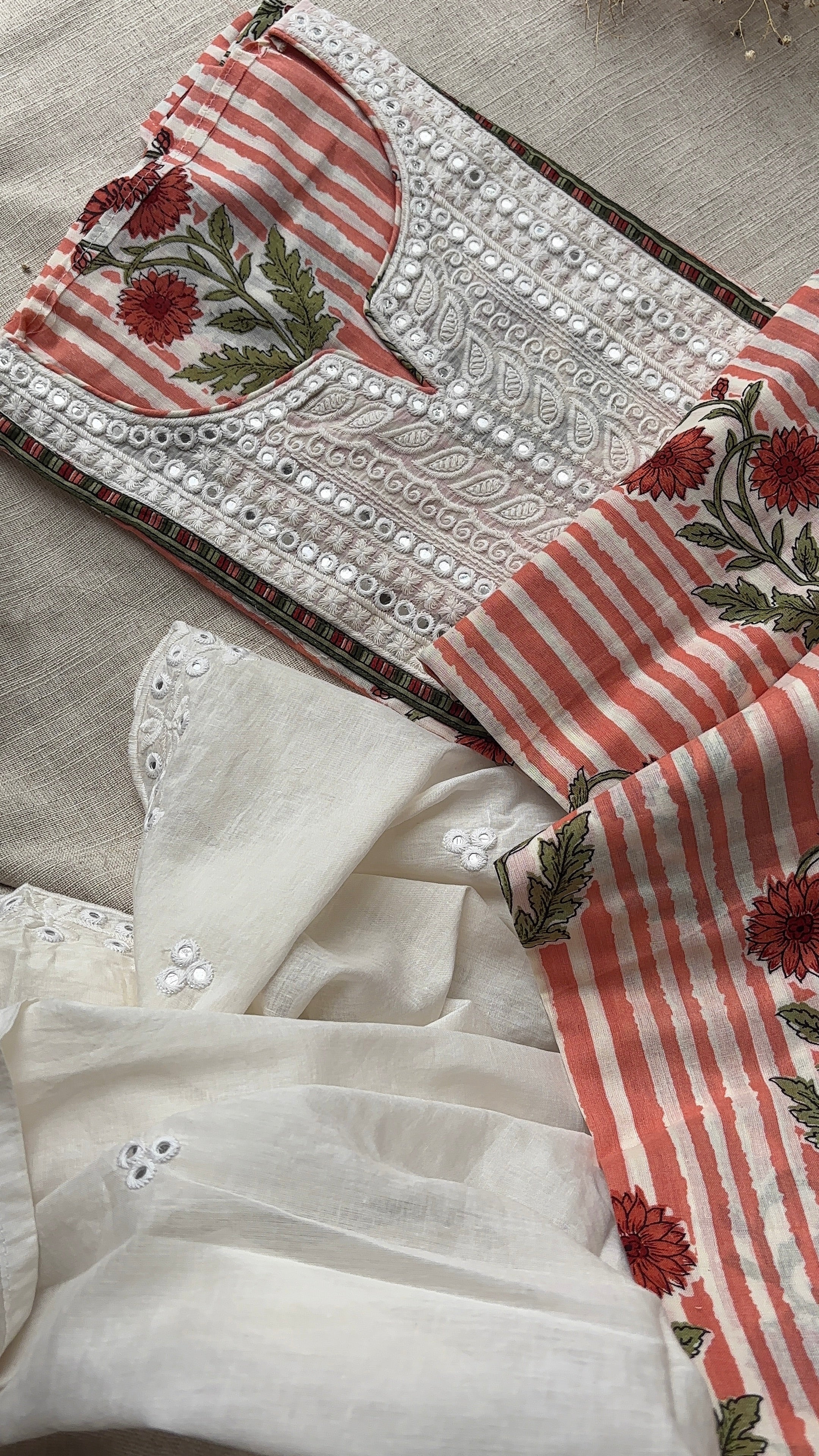 Peach Stripes Pure Cotton Semi Stitched salwar suits